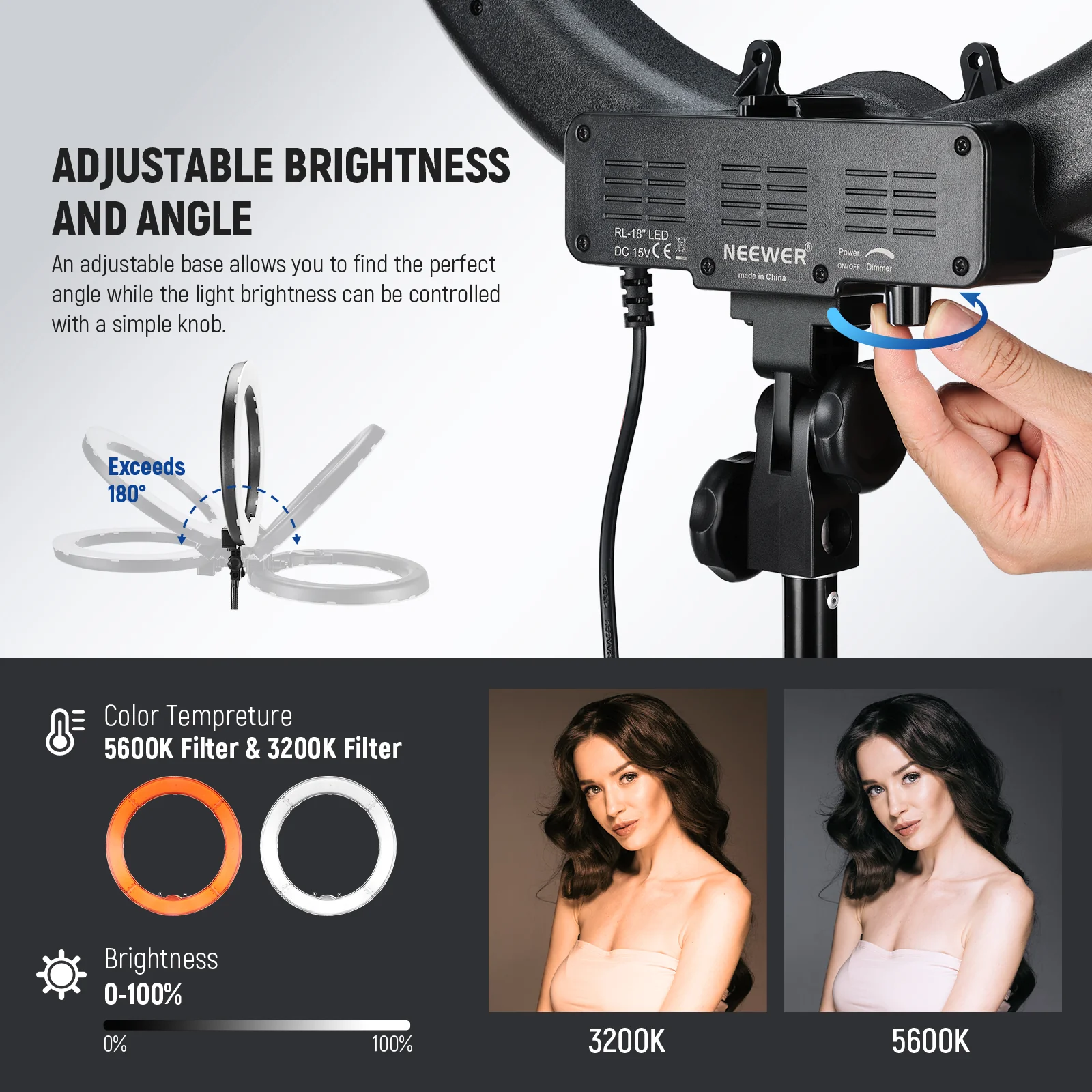 NEEWER RL-18 18 Inch 55W LED Ring Light Kit - Image 3