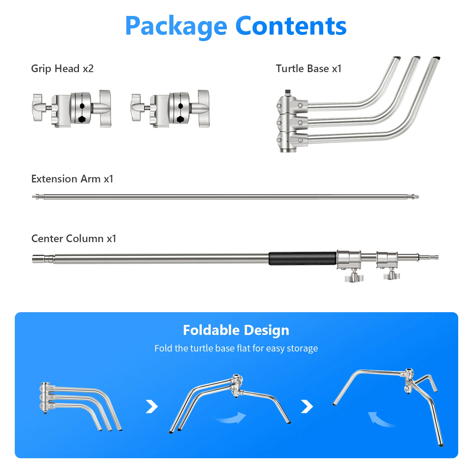 NEEWER SC320 320cm Stainless Steel C Stand with Boom Arm - Image 3