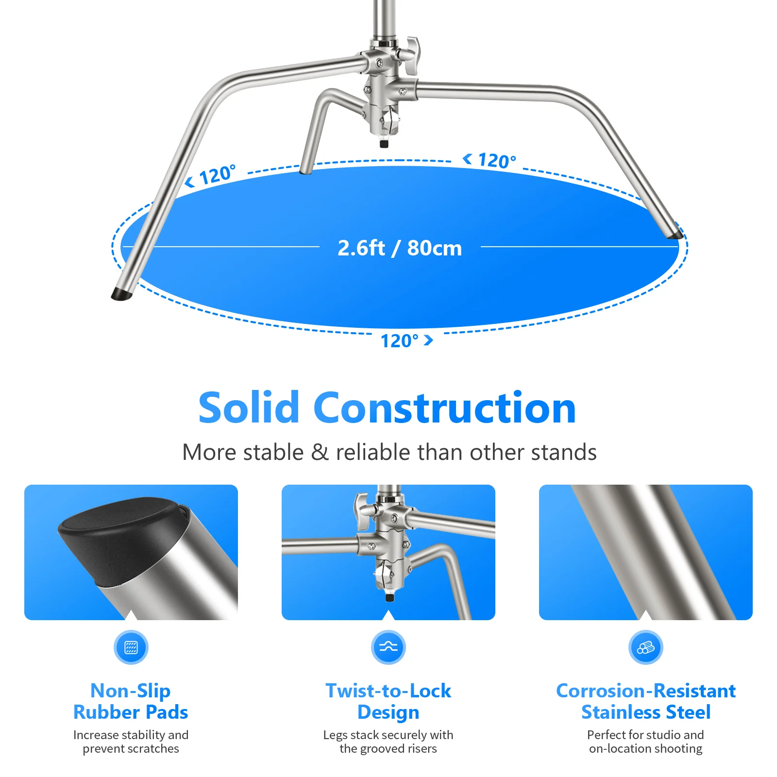 NEEWER SC320 320cm Stainless Steel C Stand with Boom Arm - Image 5