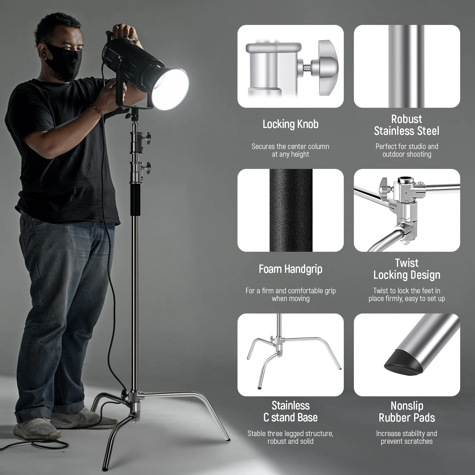 NEEWER SC320B 10ft/305cm Stainless Steel C Stand - Image 7