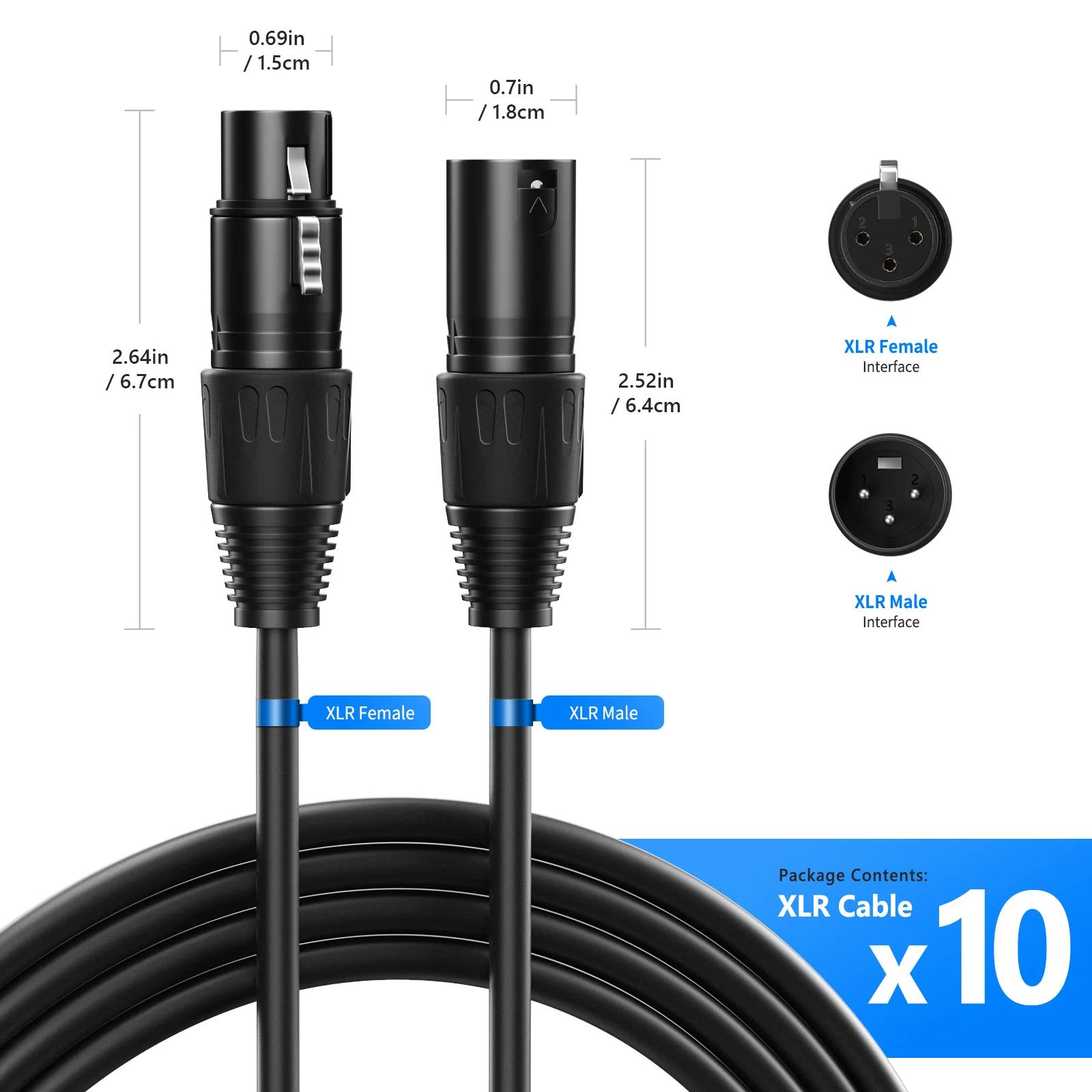 NEEWER 10-Pack 2m XLR Male to Female Connection Cable - Image 6