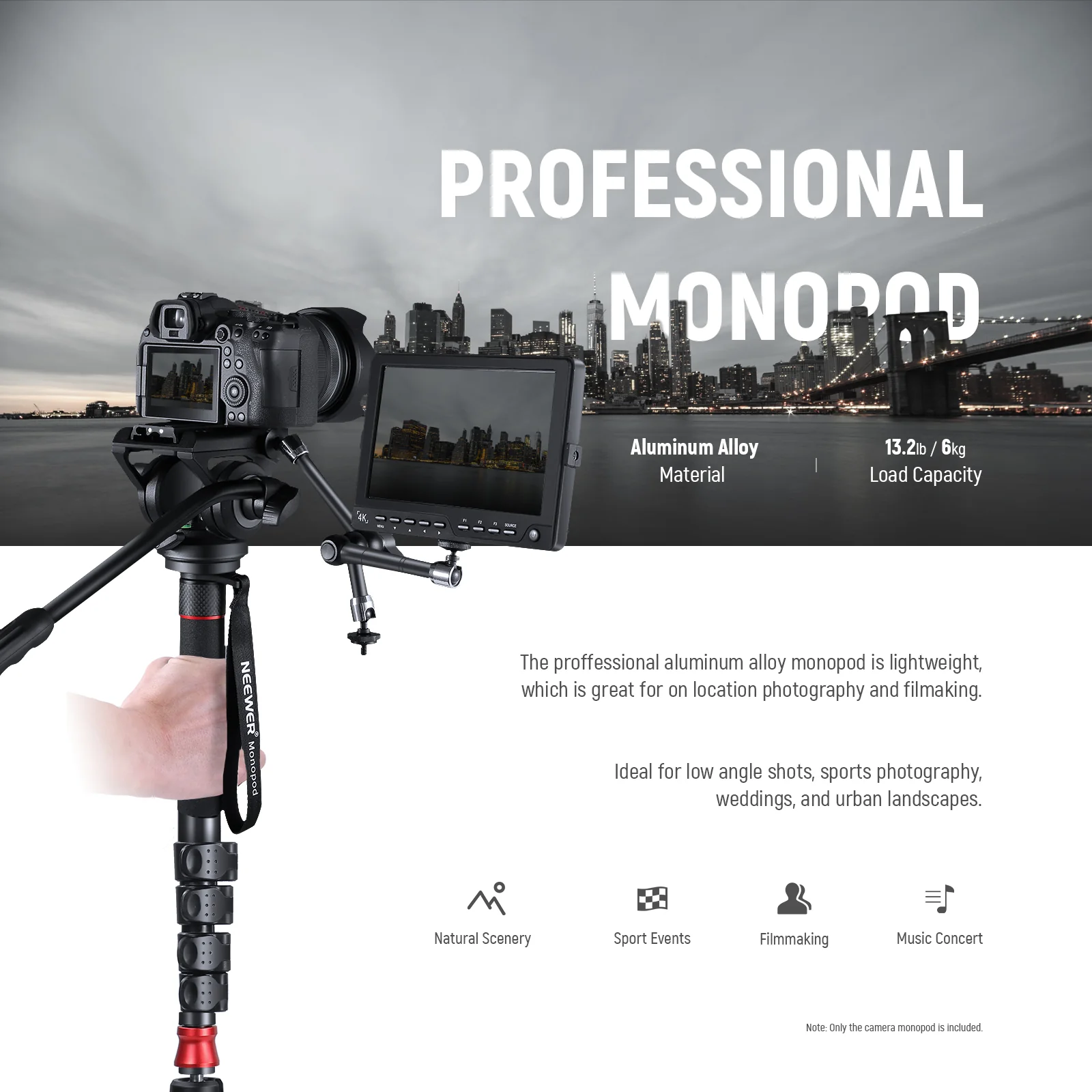 NEEWER GM76 70.5" Professional Camera Monopod With Fluid Head - Image 6