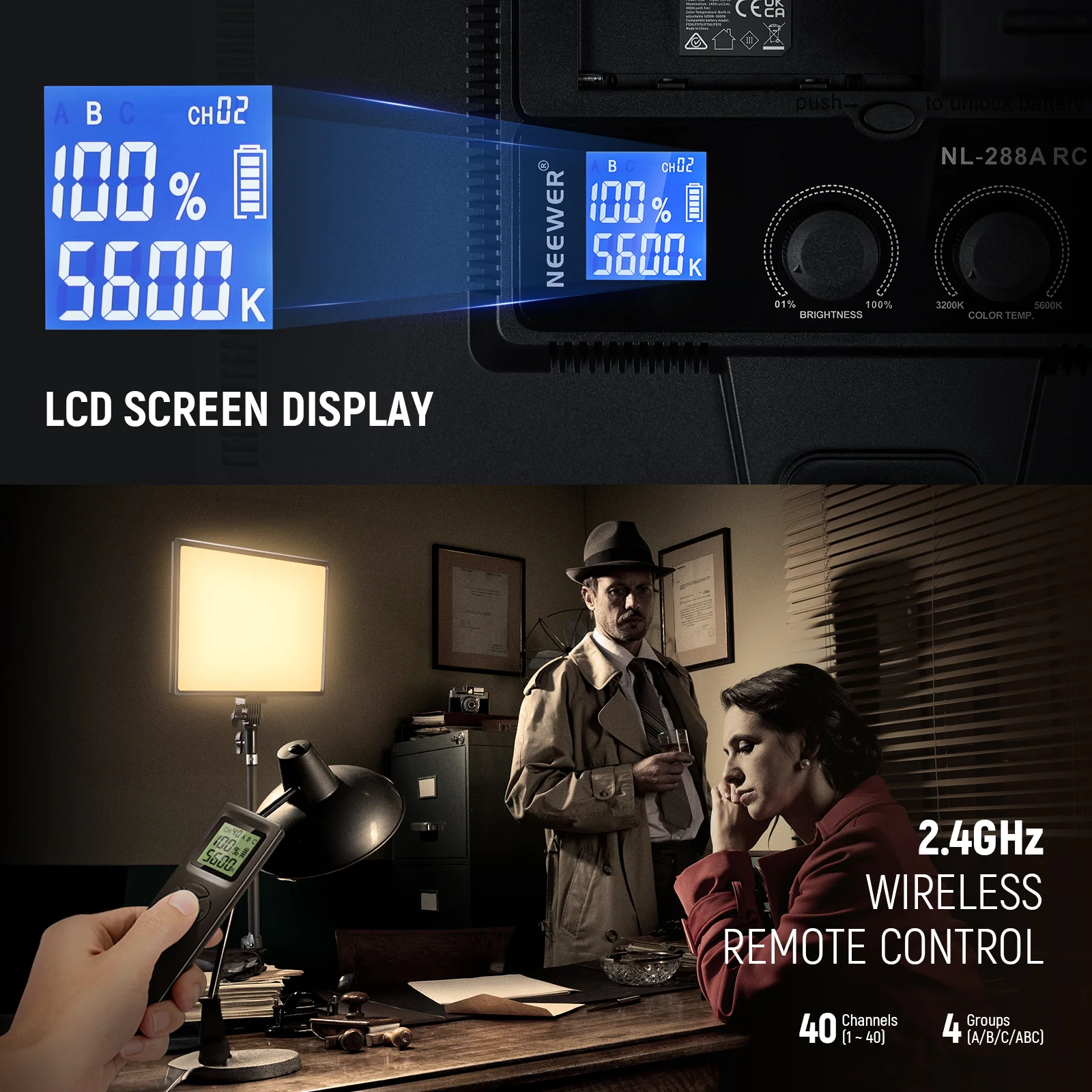 NEEWER 2 Pack NL-288ARC Bi-Color LED Panel Light Stand Kit - Image 3