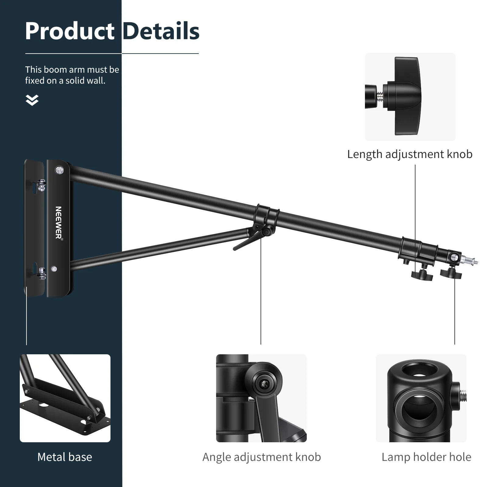 NEEWER 180cm Triangle Wall Mounting Boom Arm - Image 7
