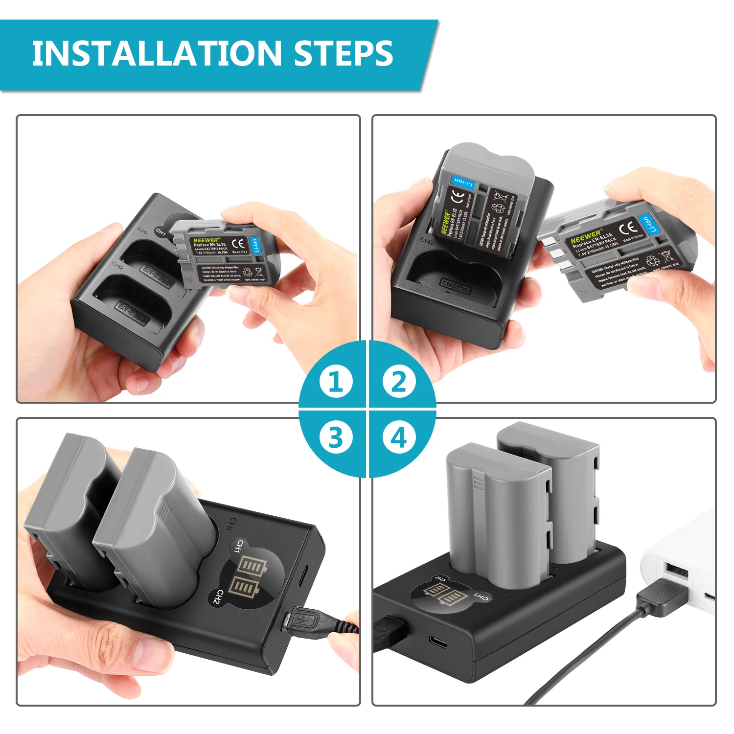 NEEWER 2 Pack EN-EL3E Nikon Replacement Battery Charger Set - Image 8