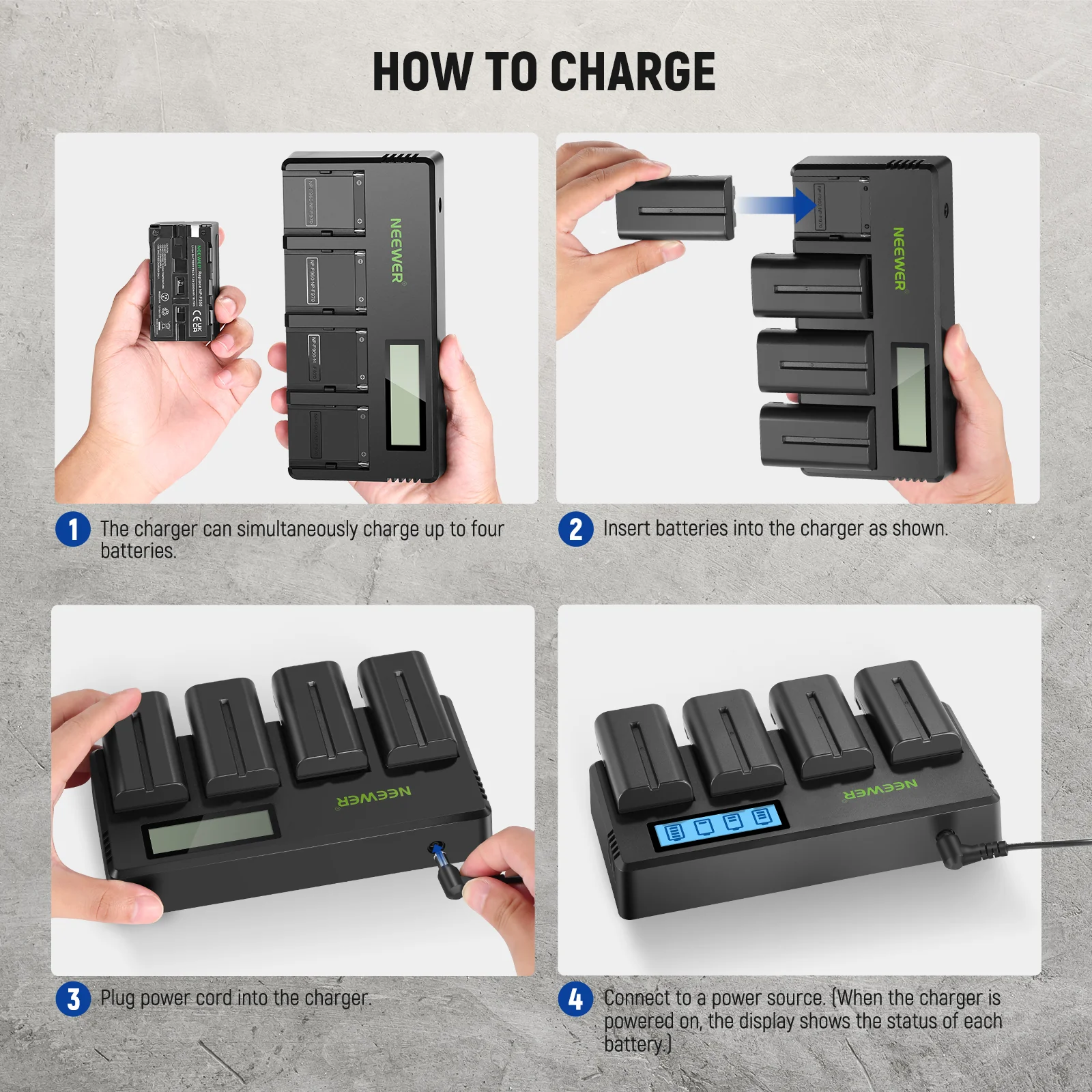 NEEWER 4 Pack NP-F550 2600mAh Sony Replacement Batteries - Image 7