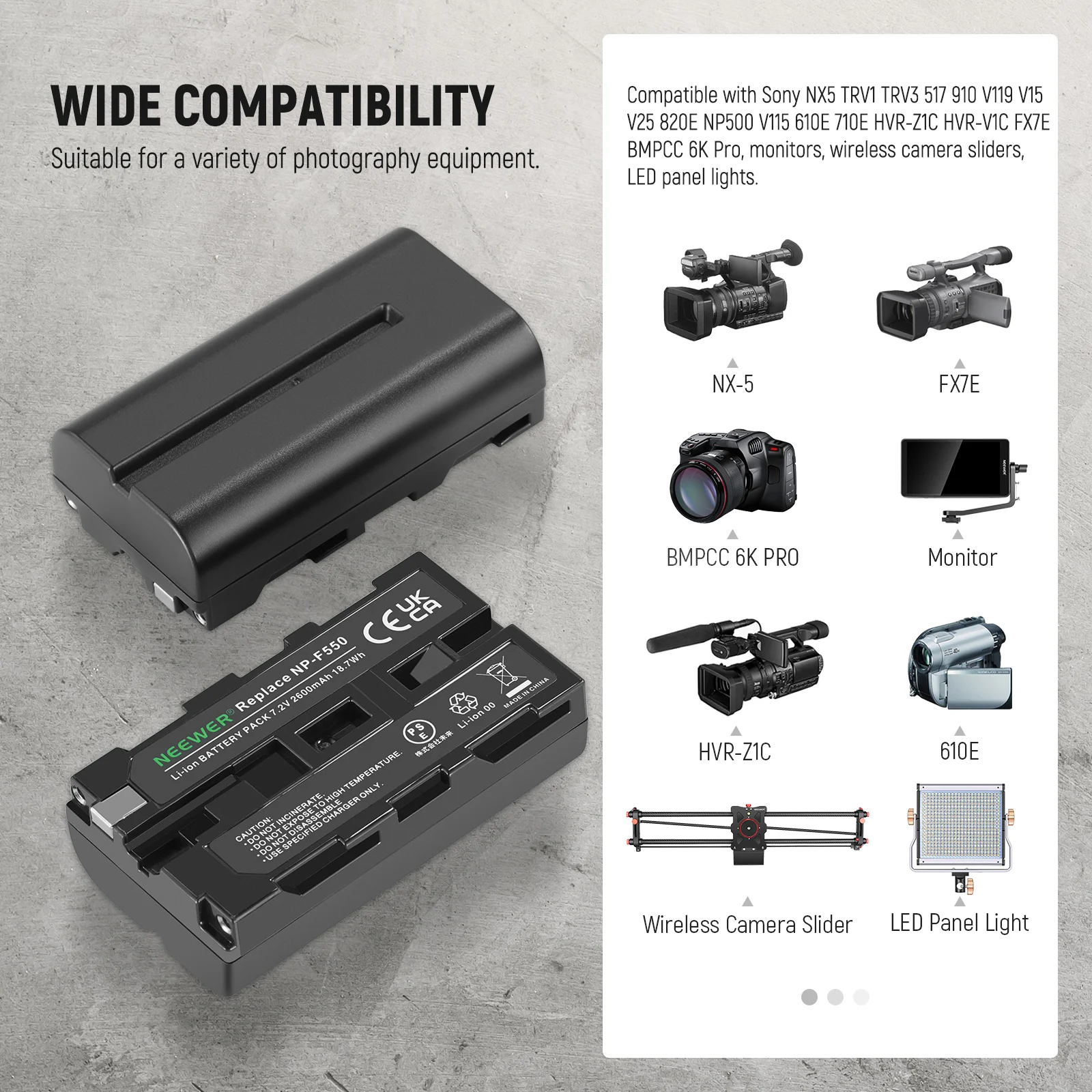 NEEWER 4 Pack NP-F550 2600mAh Sony Replacement Batteries - Image 8