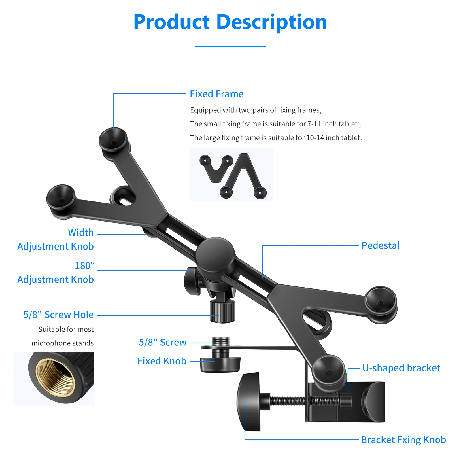 NEEWER 7-14 inch Adjustable Tablet Holder Mount with 360 Degree Swivel Clamp - Image 3