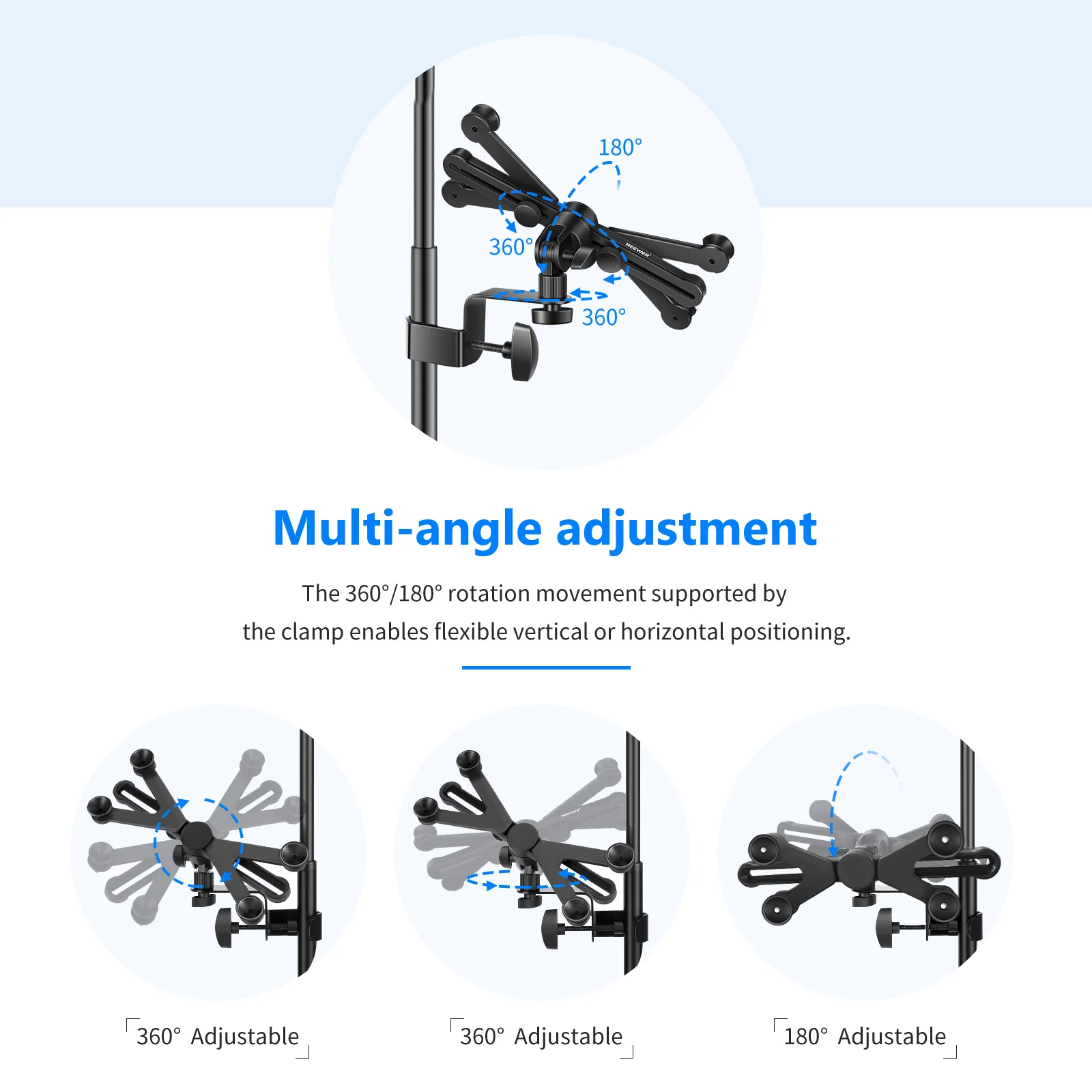 NEEWER 7-14 inch Adjustable Tablet Holder Mount with 360 Degree Swivel Clamp - Image 4