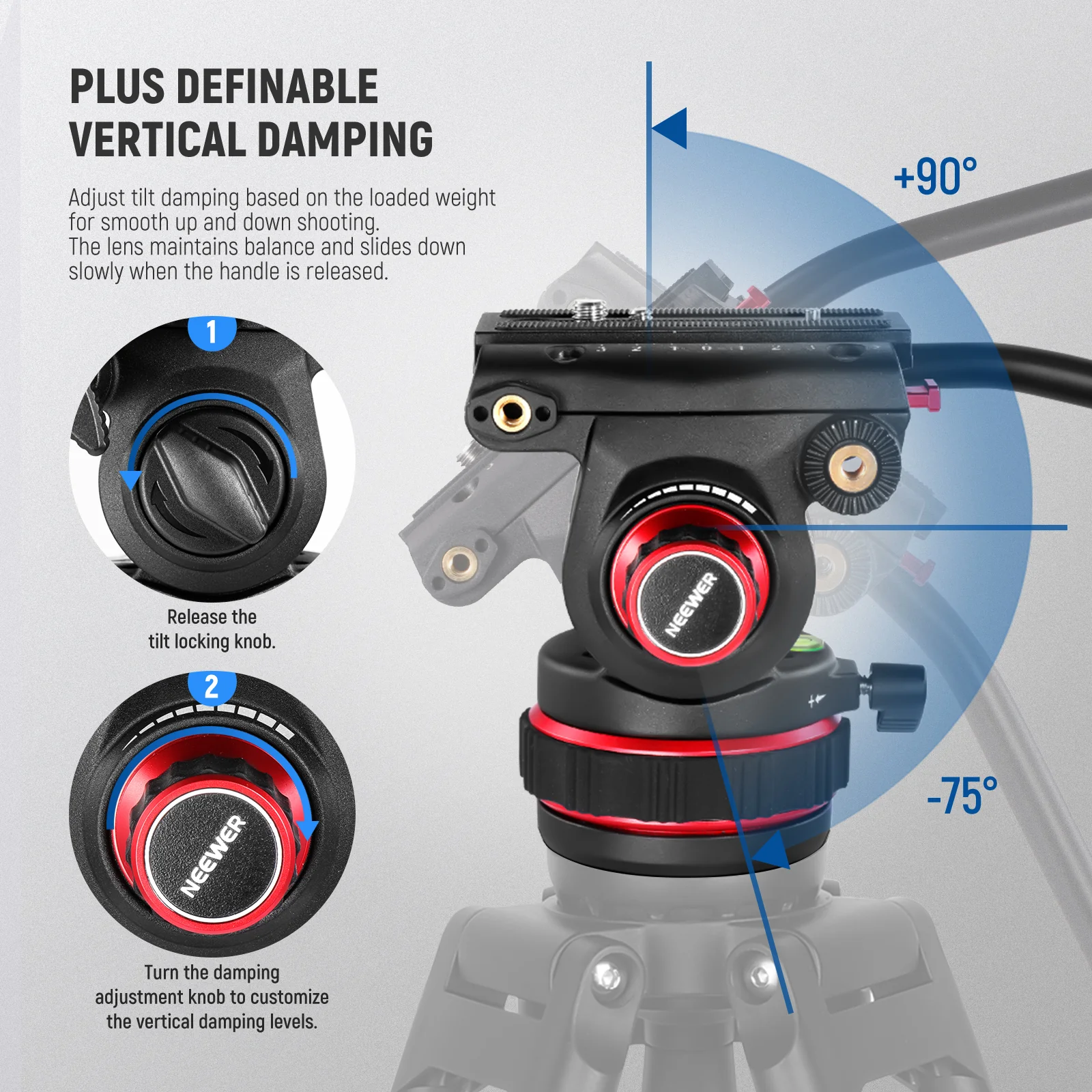 NEEWER TP75 74" Pro Video Tripod with Fluid Head - Image 3