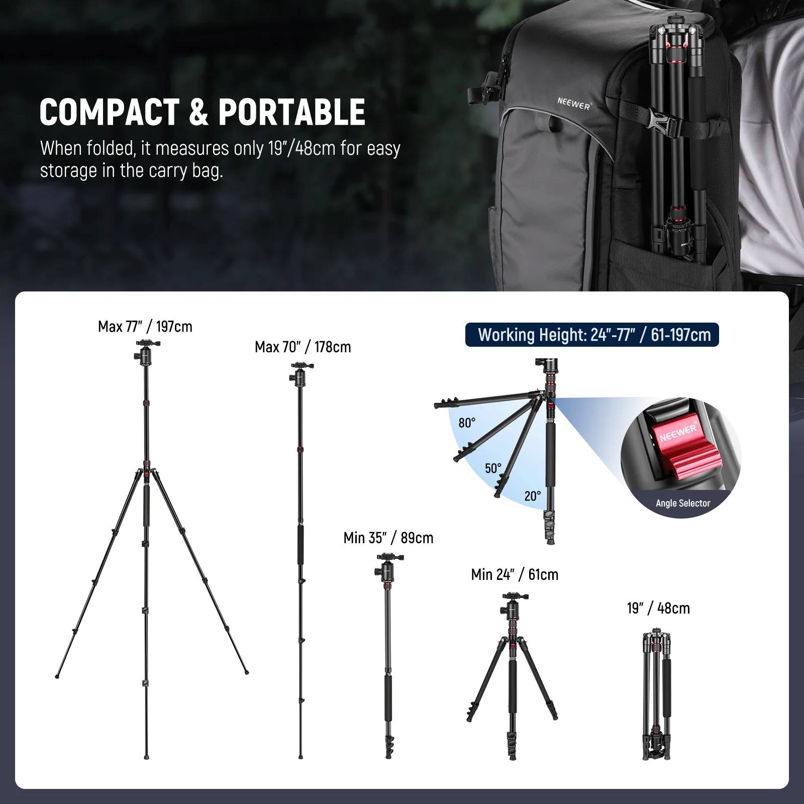 NEEWER TP77 77" 2 In 1 Camera Tripod Monopod - Image 3