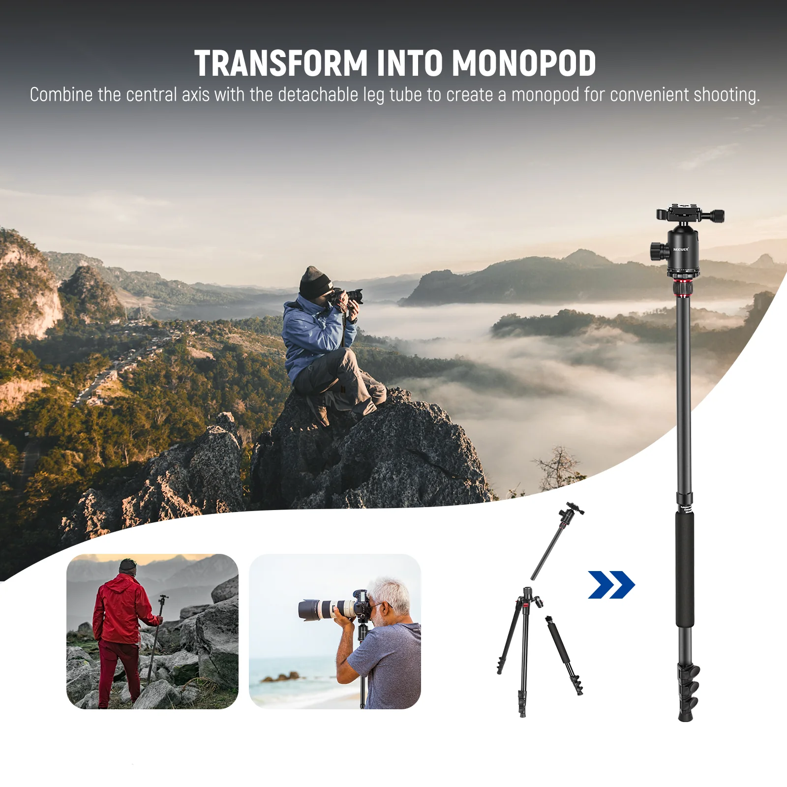 NEEWER TP77 77" 2 In 1 Camera Tripod Monopod - Image 6