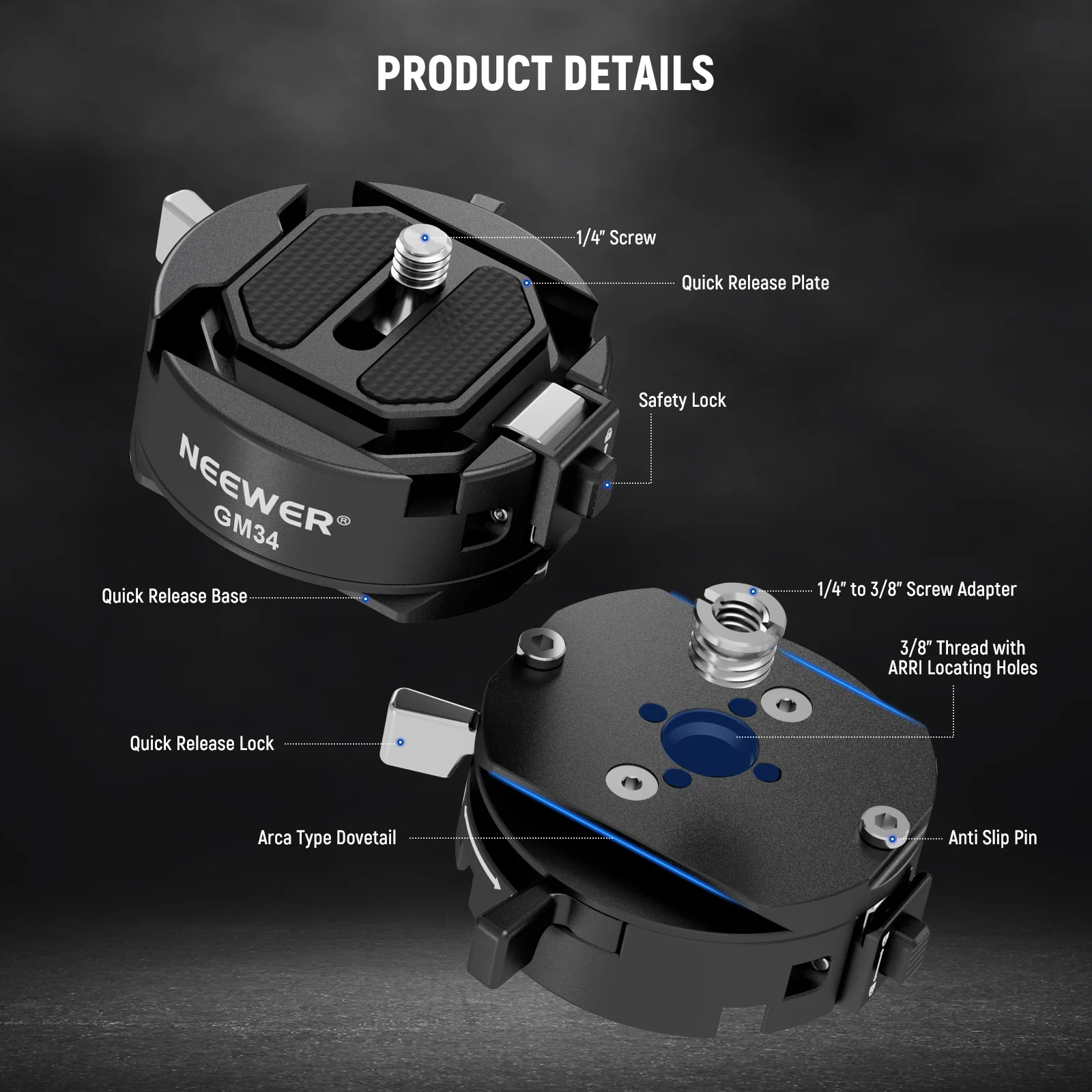 NEEWER GM34 Camera Quick Release Plate Kit - Image 3