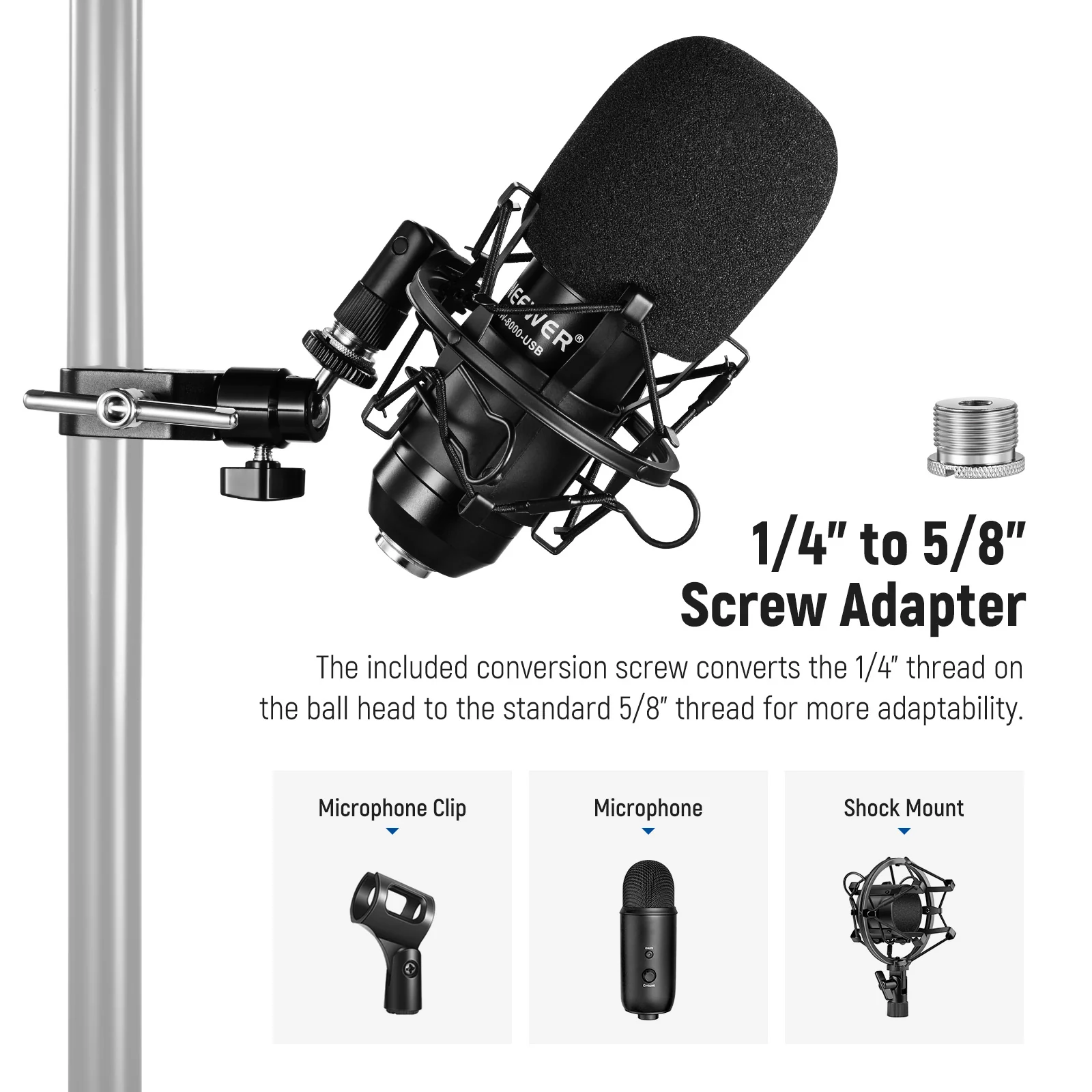 NEEWER ST48 Crab Clamp & Mini Ball Head for Microphone - Image 3