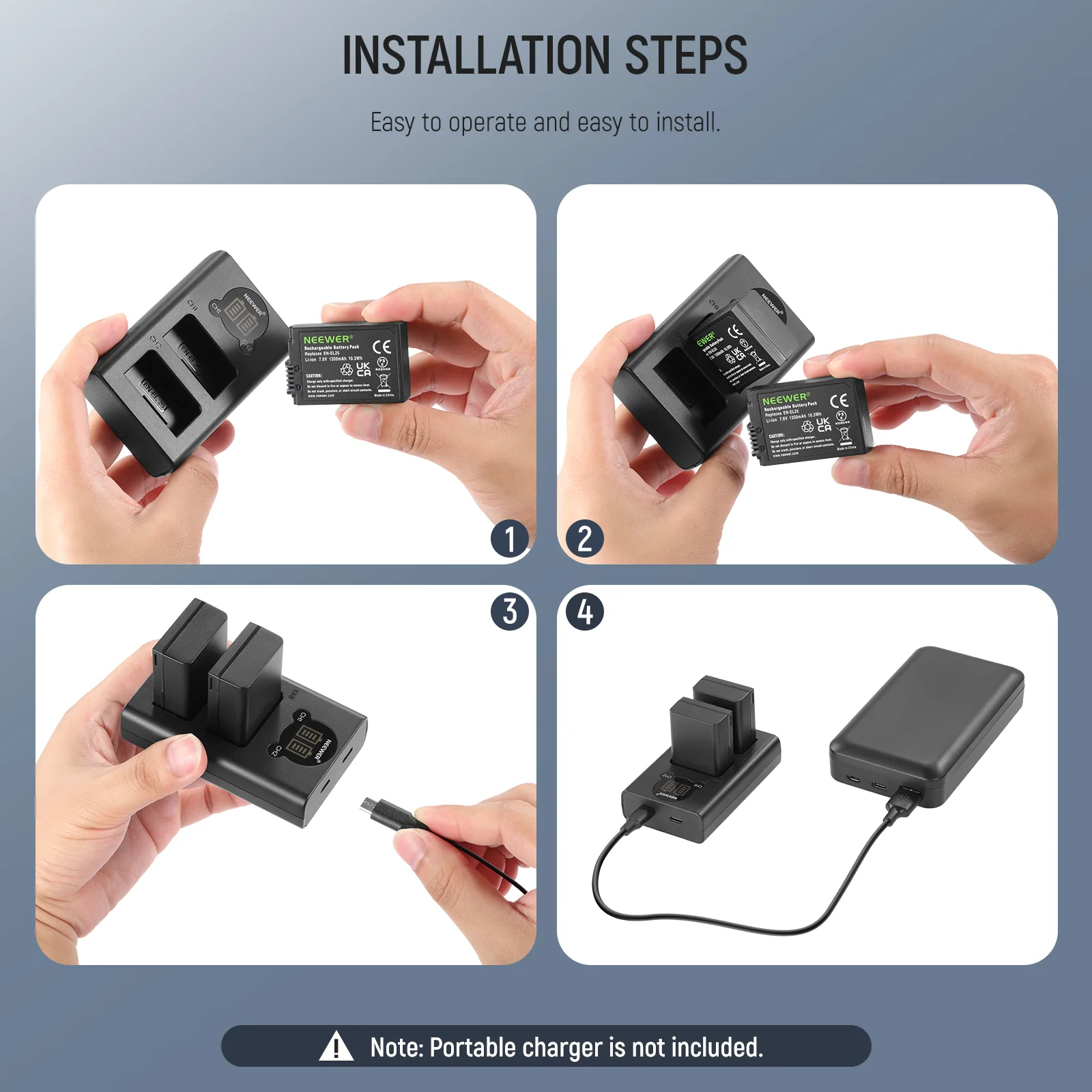 NEEWER EN-EL25 Replacement Battery and LCD USB Dual Charger for Nikon - Image 7