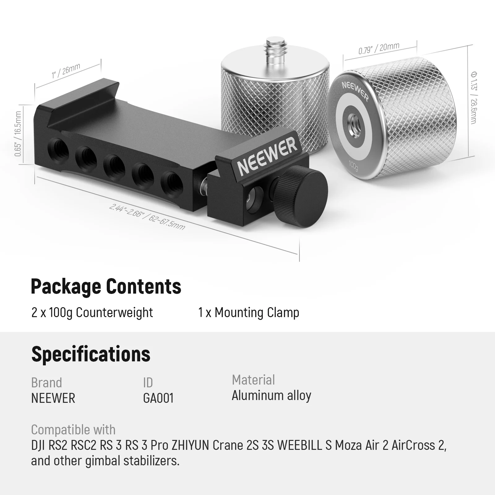 NEEWER GA001 Gimbal Counterweights and Clamp Kit for DJI - Image 8