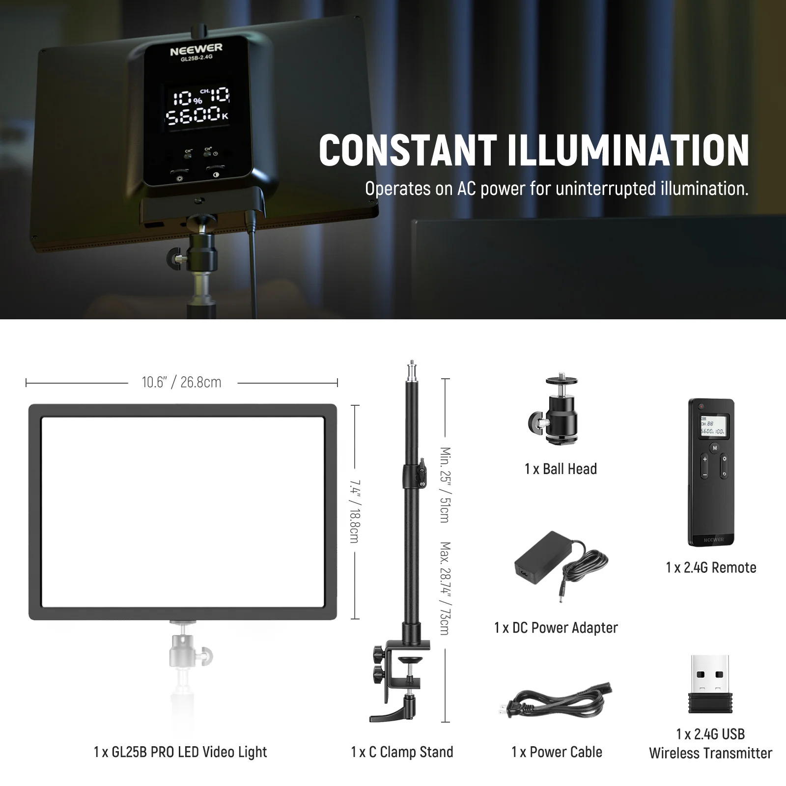 NEEWER GL25B 12.9" Streaming Key Light - Image 9