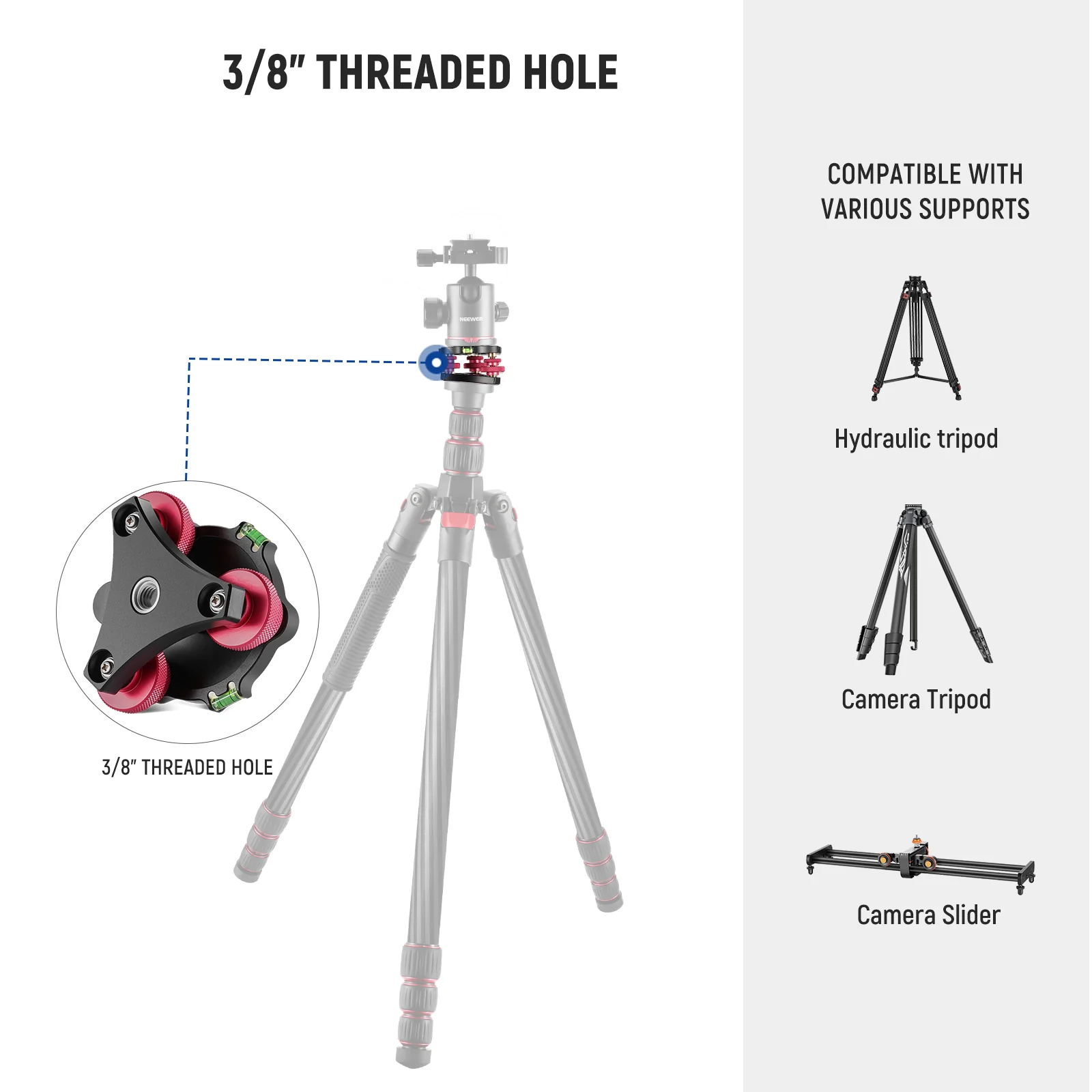 NEEWER LP64 Tripod Head Leveling Base Camera Leveler - Image 5