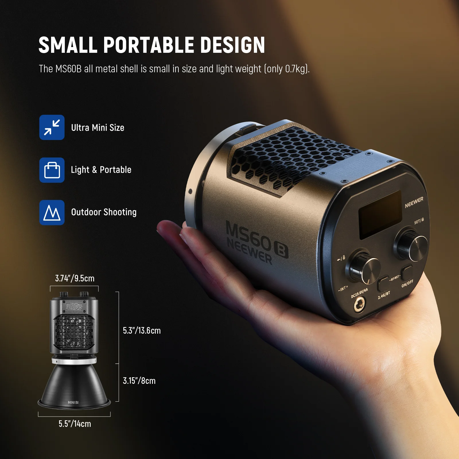 NEEWER MS60B Bi-Color LED Video Light Handheld Spotlight - Image 3