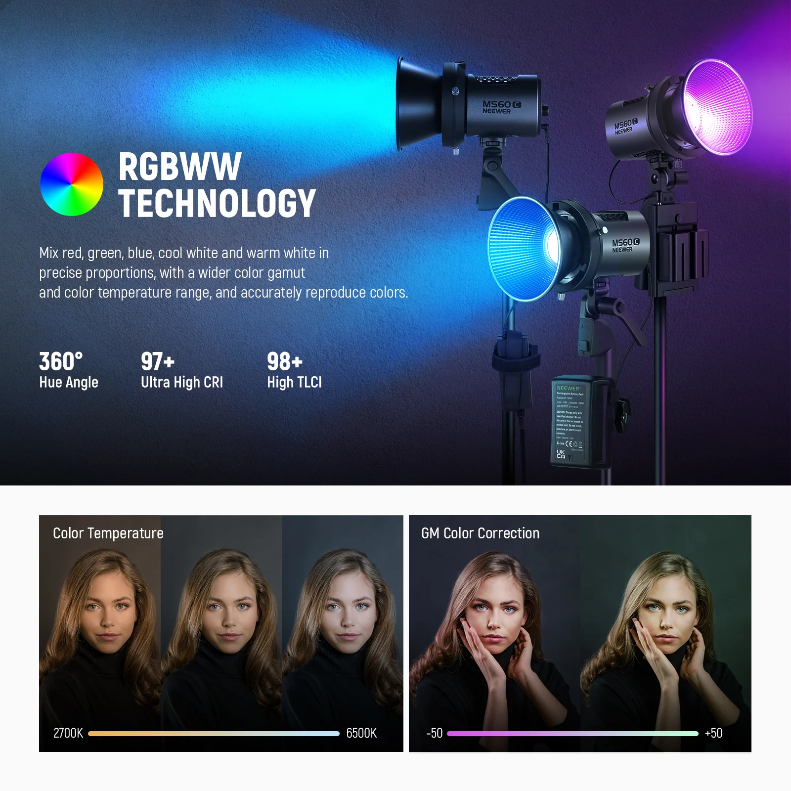 NEEWER MS60C RGB LED Video Light Handheld Spotlight - Image 4