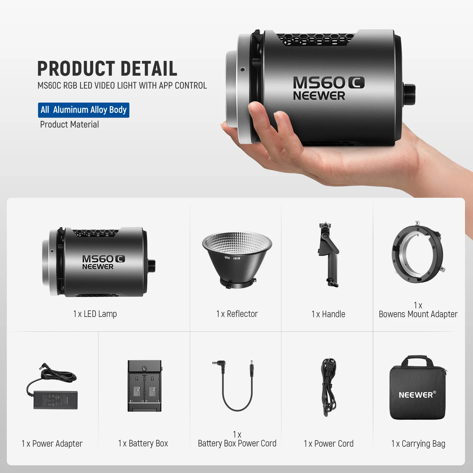 NEEWER MS60C RGB LED Video Light Handheld Spotlight - Image 9