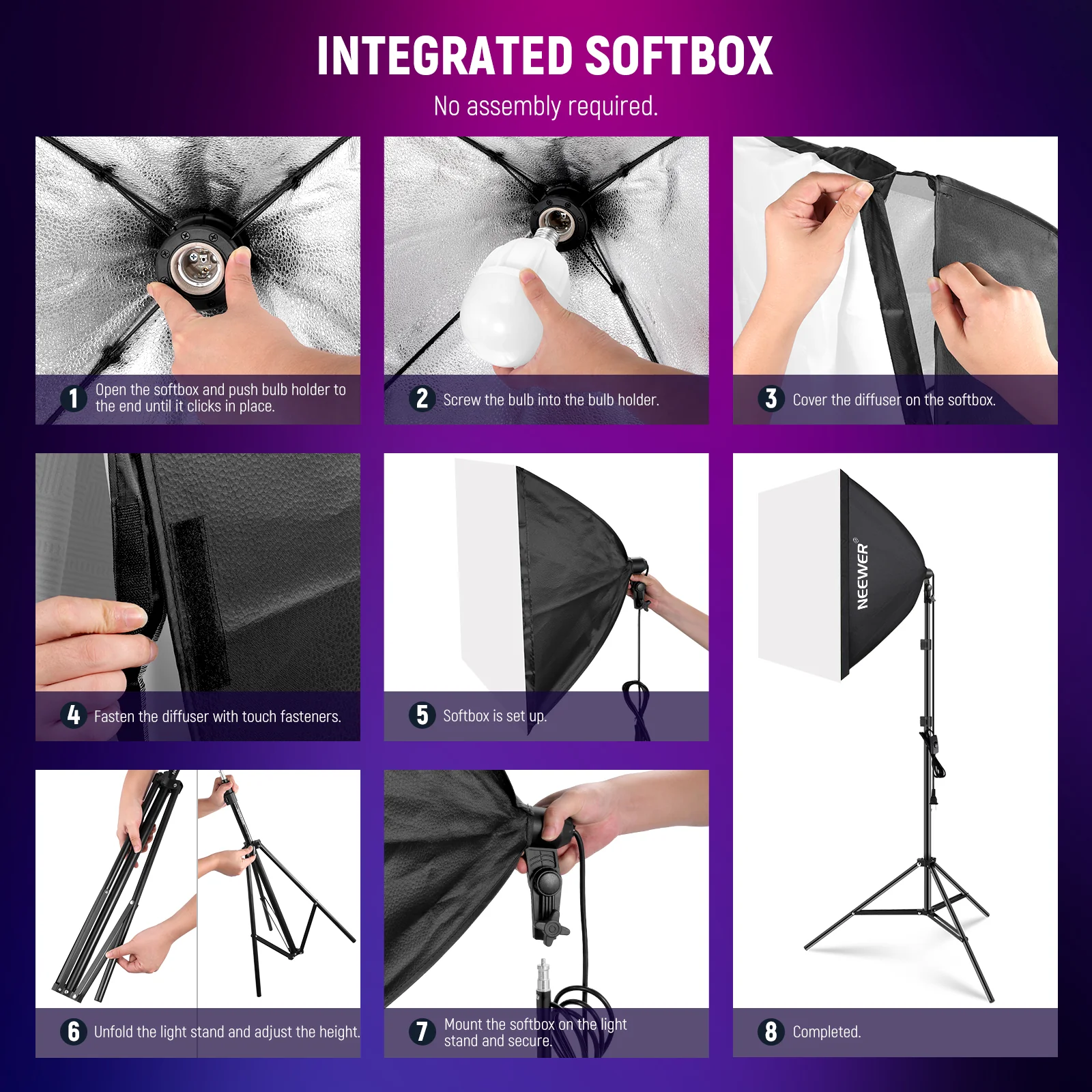 NEEWER NK800 24"x24"/60x60cm RGB Softbox Lighting Kit with App Control - Image 8