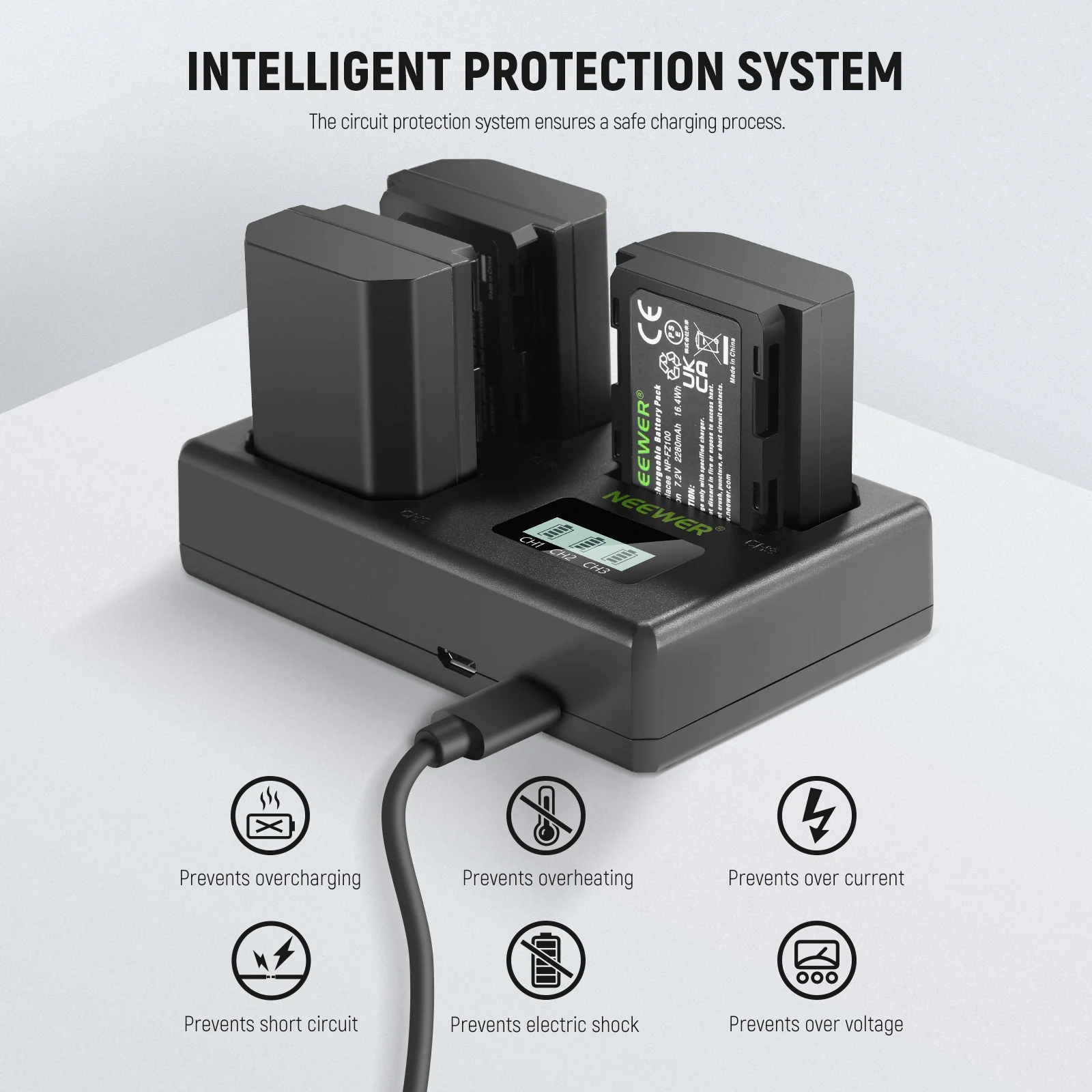 NEEWER 3 Pack NP-FZ100 Sony Replacement Battery and Charger Set - Image 3