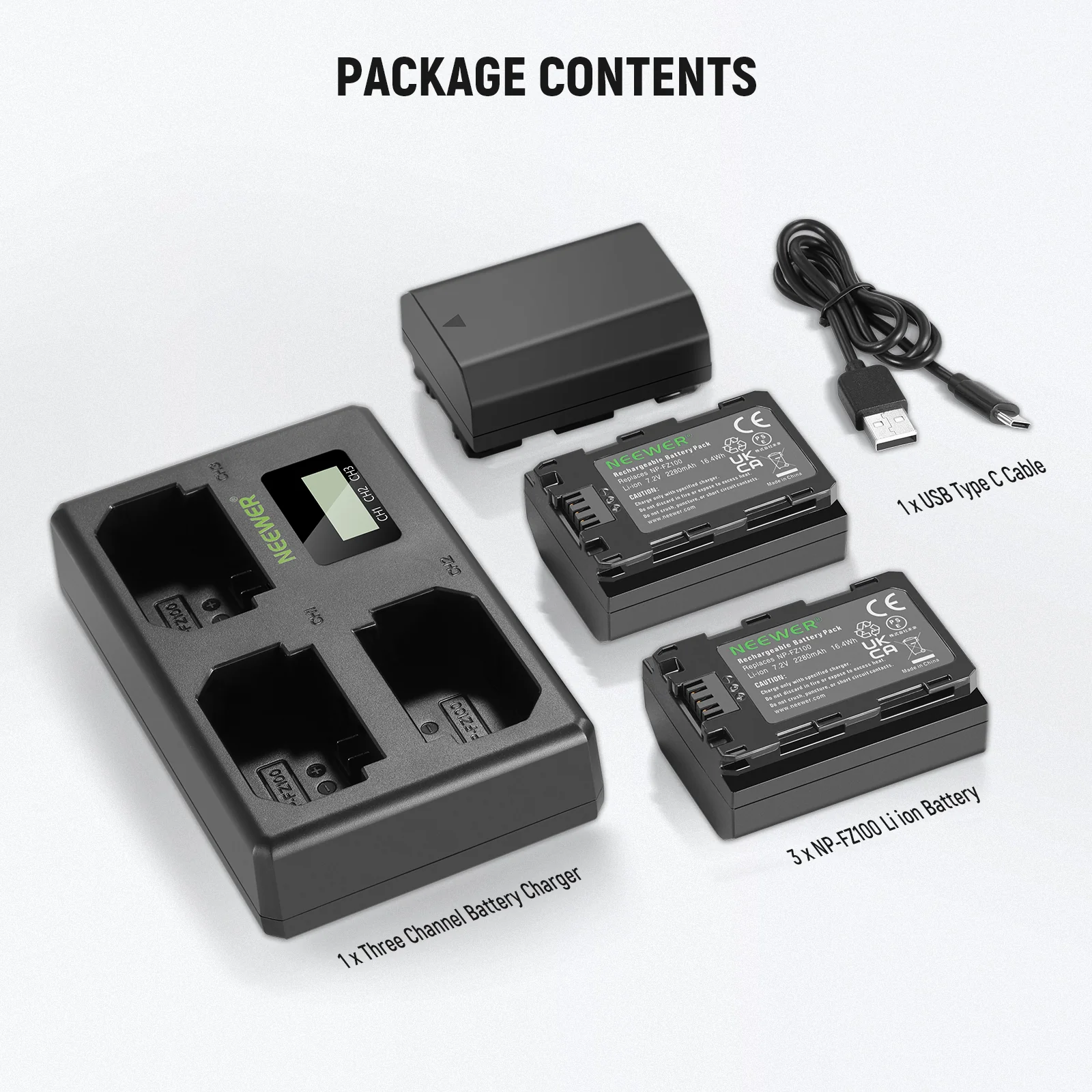 NEEWER 3 Pack NP-FZ100 Sony Replacement Battery and Charger Set - Image 8