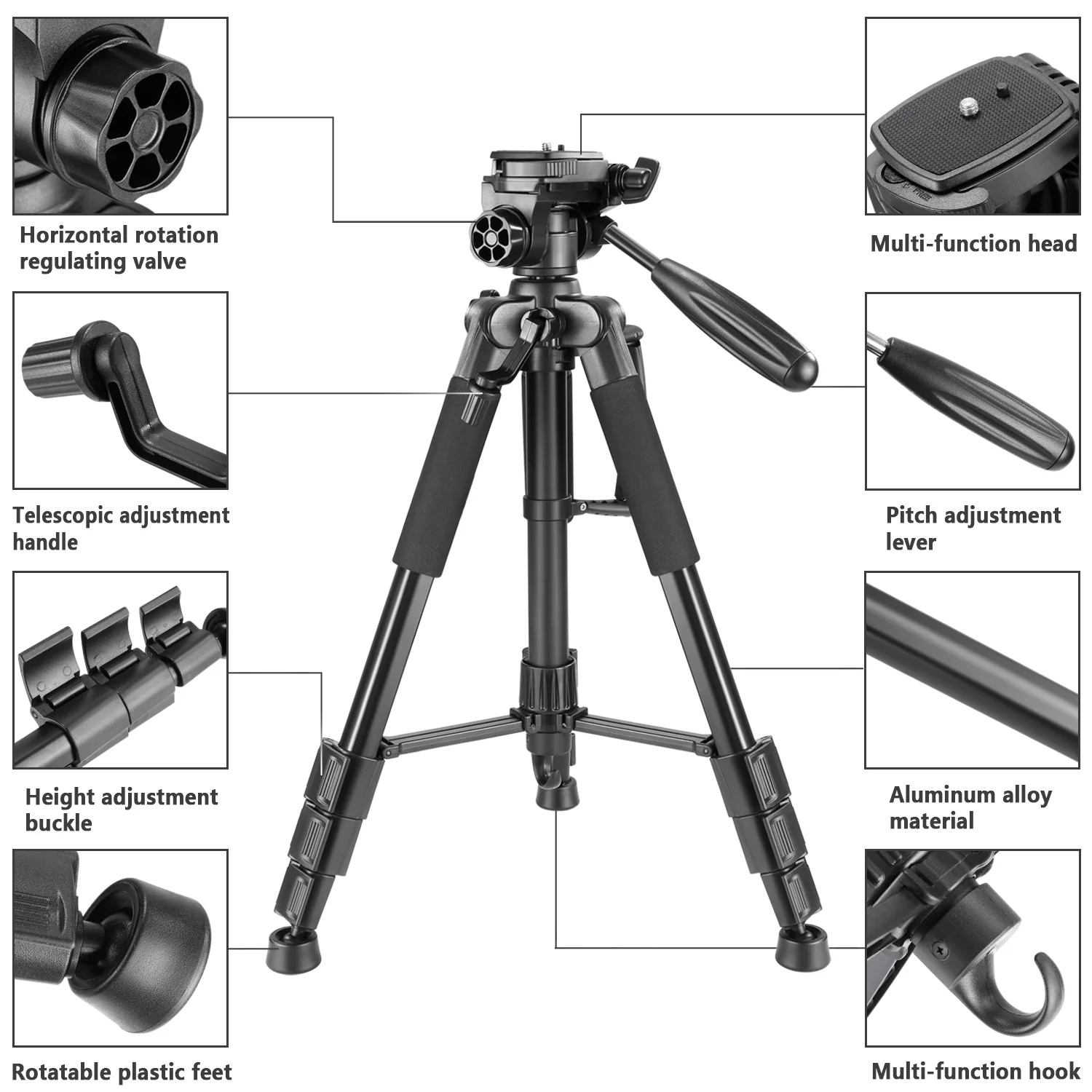 NEEWER SAB234 56" Aluminum Alloy Camera Tripod - Image 3