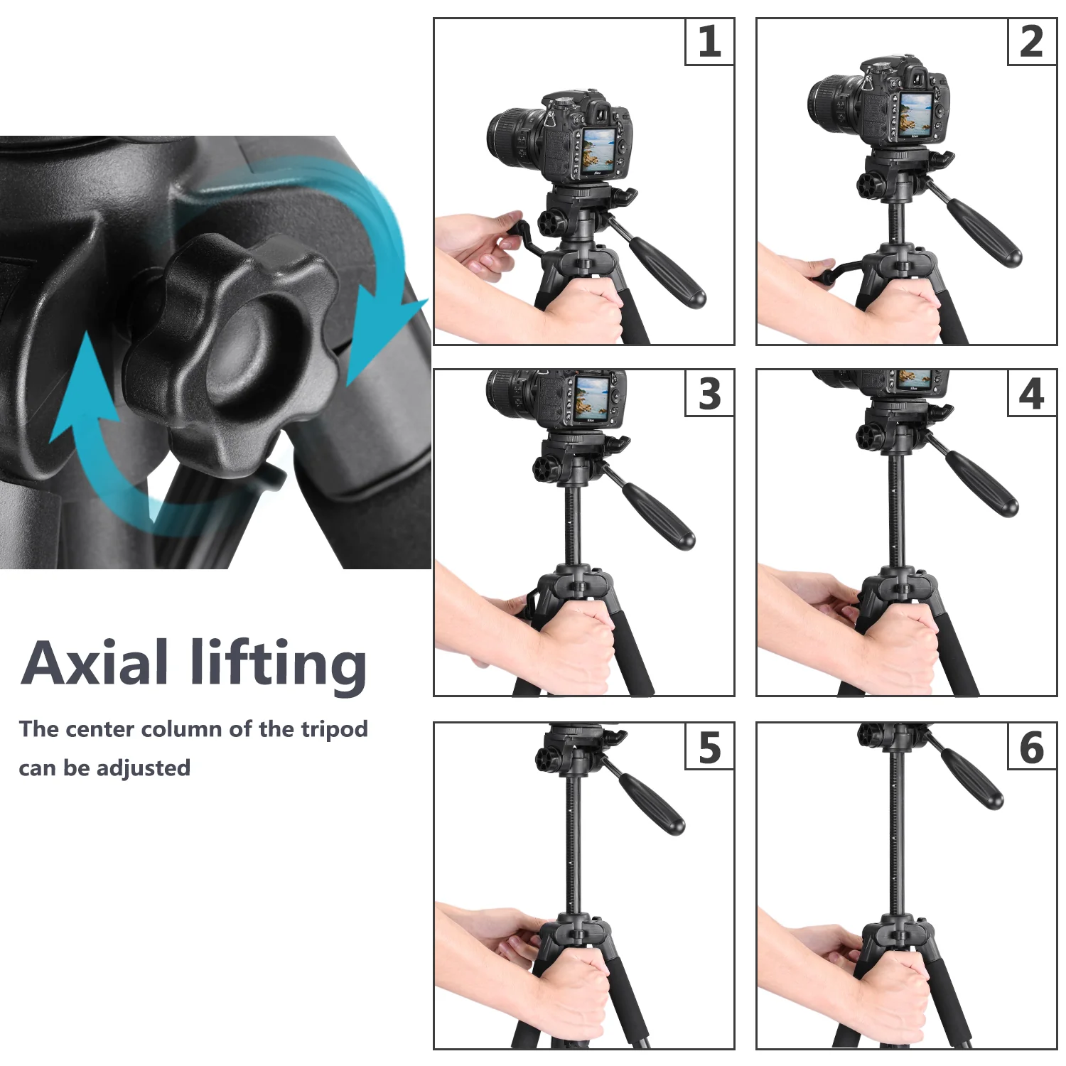 NEEWER SAB234 56" Aluminum Alloy Camera Tripod - Image 6