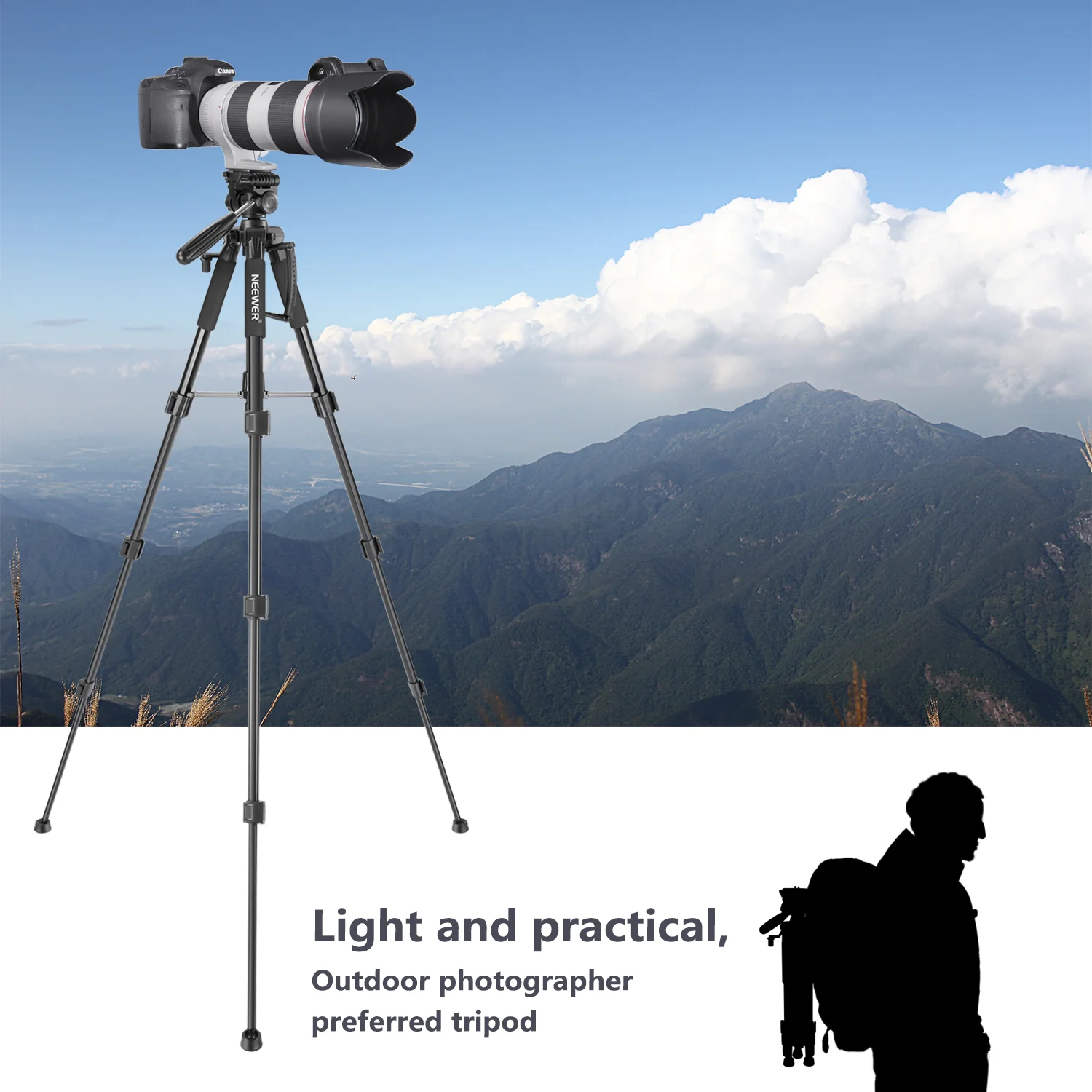 NEEWER SAB234 56" Aluminum Alloy Camera Tripod - Image 7