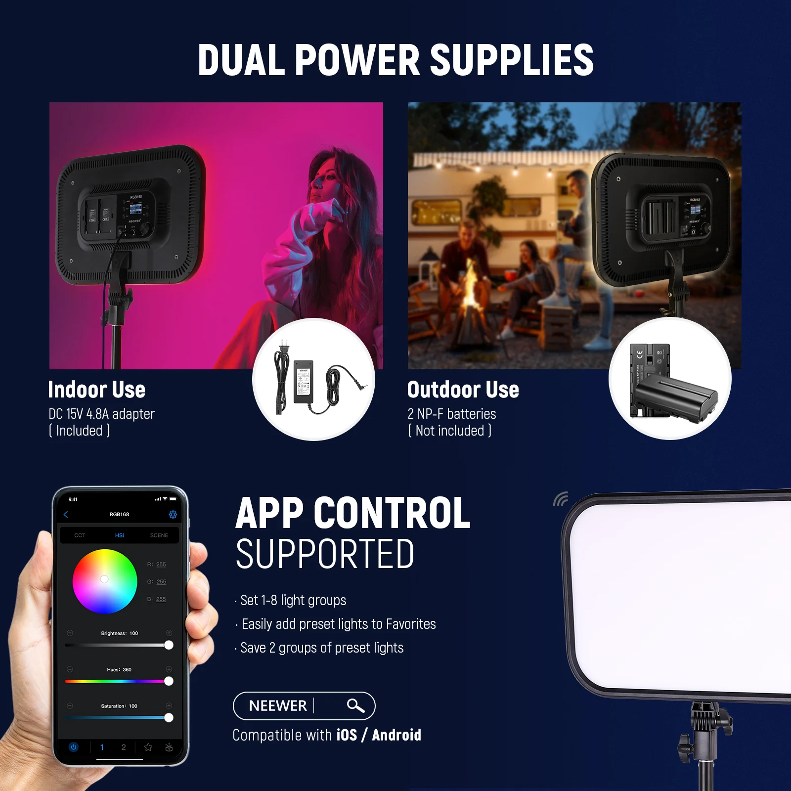 NEEWER RGB168 18.3 Inch LED Panel Video Light - Image 8