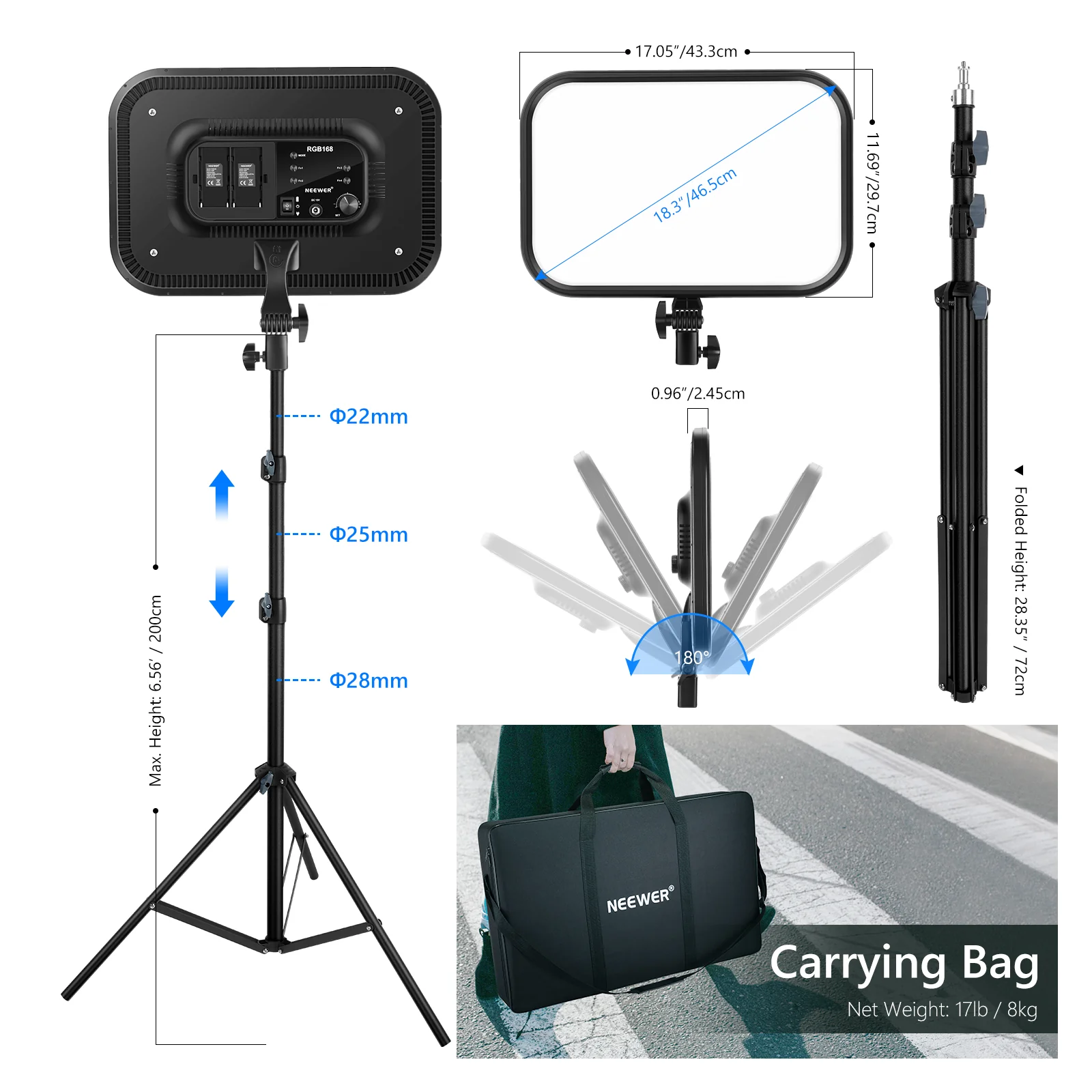 NEEWER 2 Pack RGB168 18.3 Inch LED Panel Video Light - Image 7