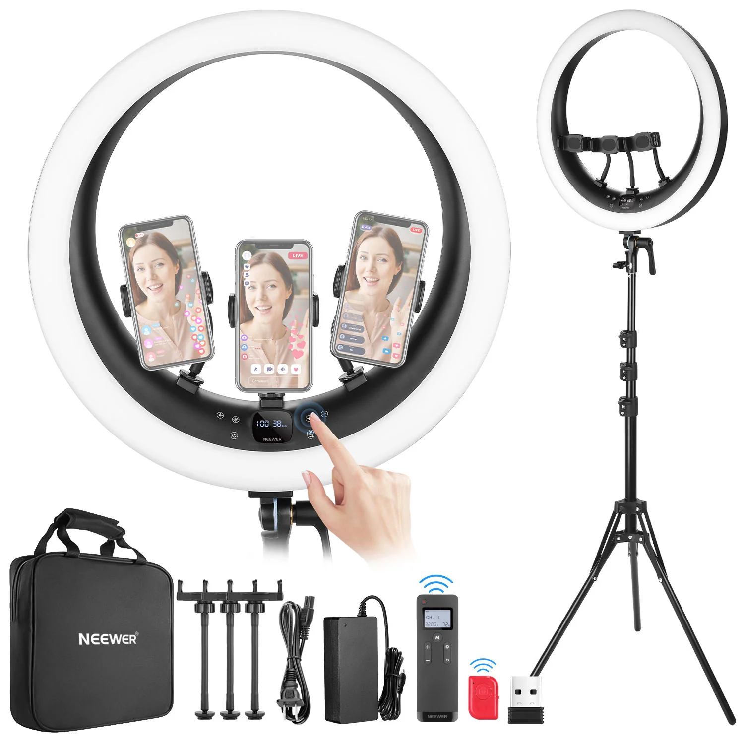 NEEWER RP19H 19 Inch LED Ring Light With 3 Phone Holders - Image 10
