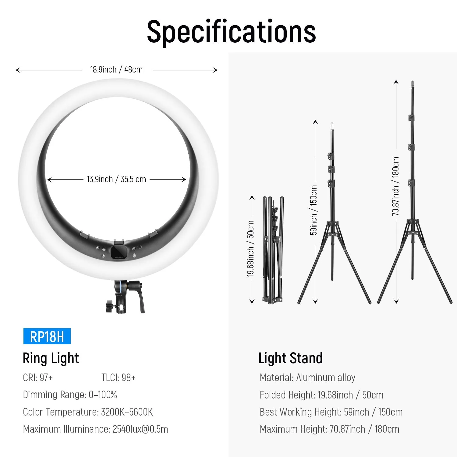 NEEWER RP19H 19 Inch LED Ring Light With 3 Phone Holders - Image 8