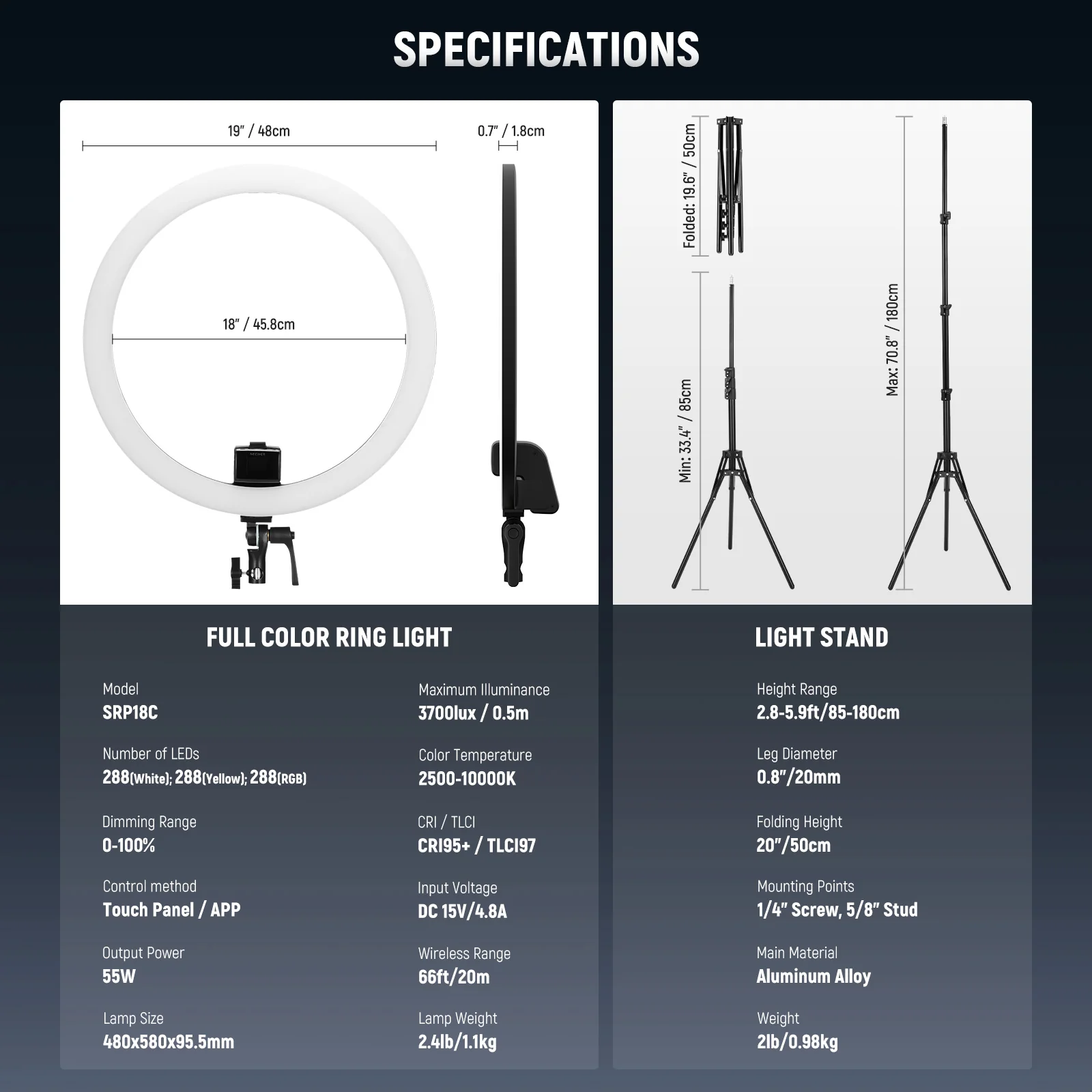 NEEWER SRP18C RGB App Control 2500K-10000K Ring Light Kit - Image 8