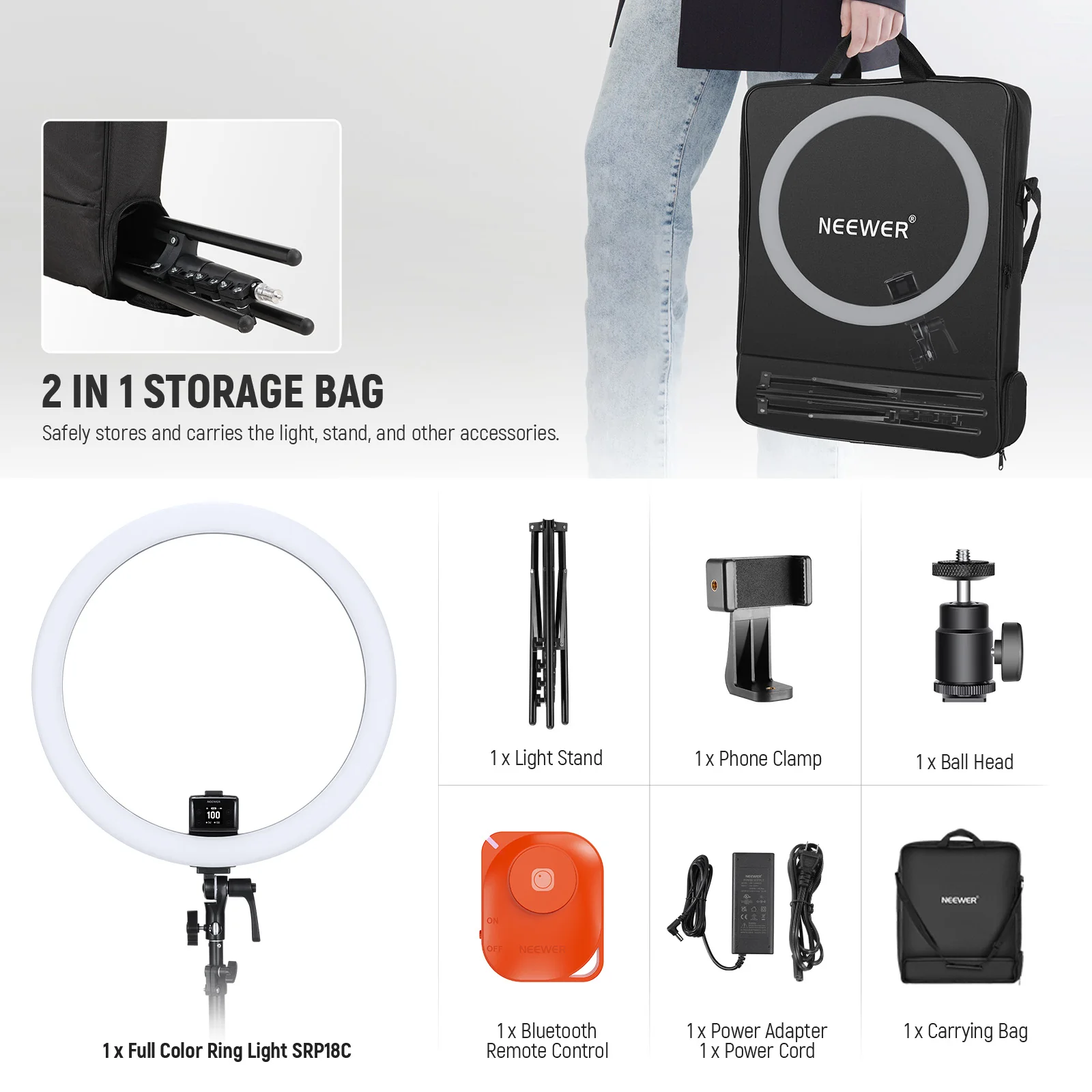 NEEWER SRP18C RGB App Control 2500K-10000K Ring Light Kit - Image 9