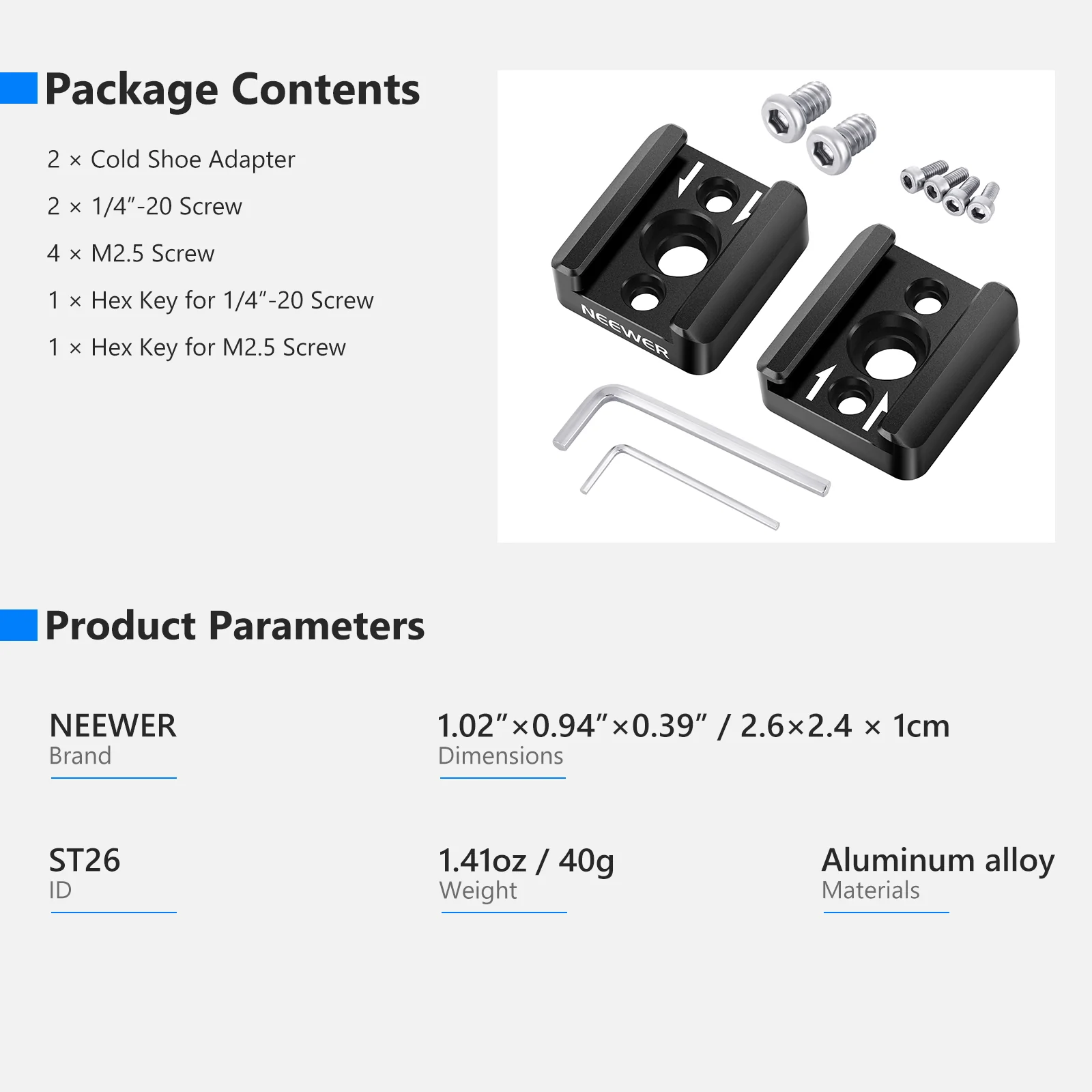 NEEWER ST26 Cold Shoe Mount Adapter with 1/4”-20 Thread - Image 7