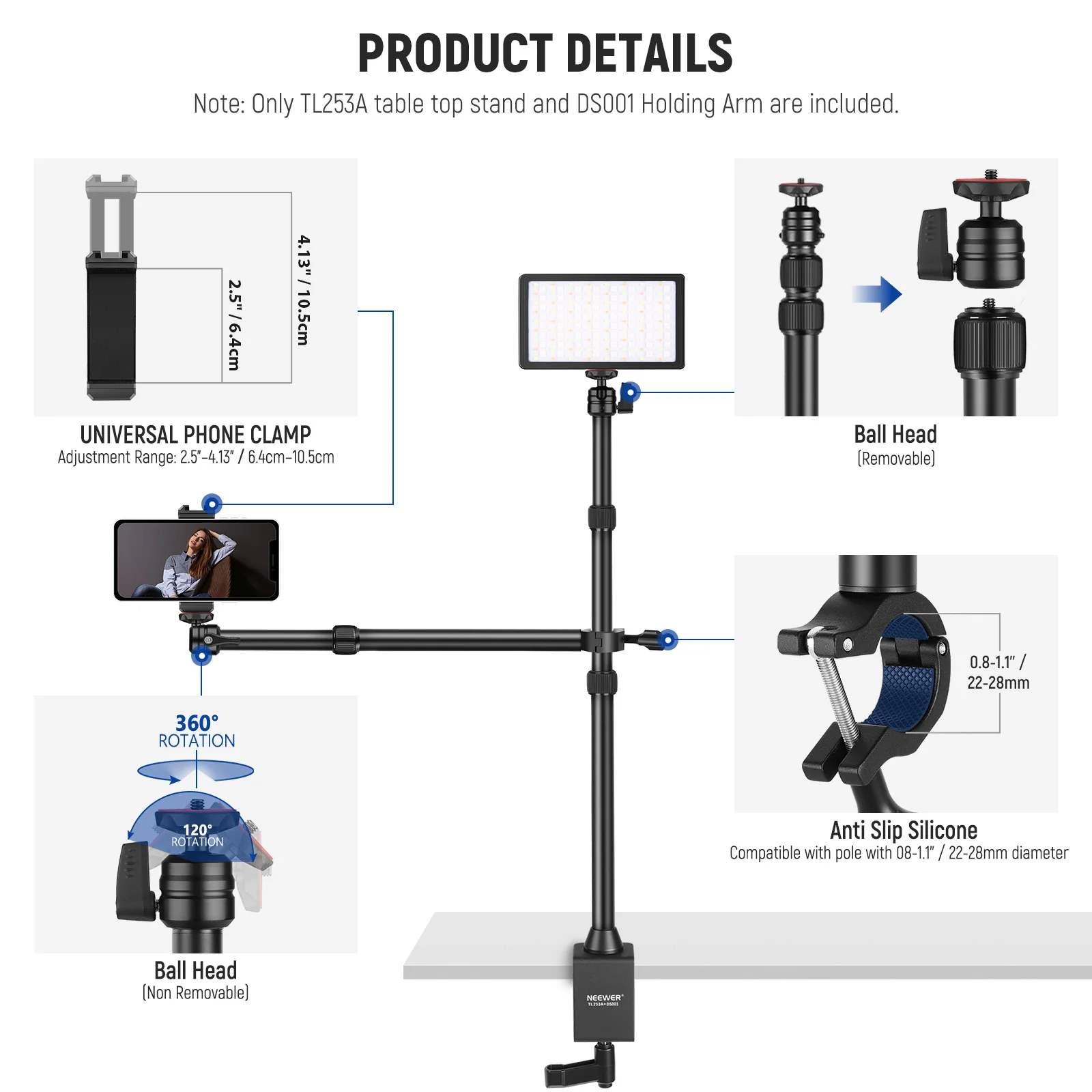 NEEWER TL253A+DS001 Tabletop Overhead Camera Mount Stand - Image 6