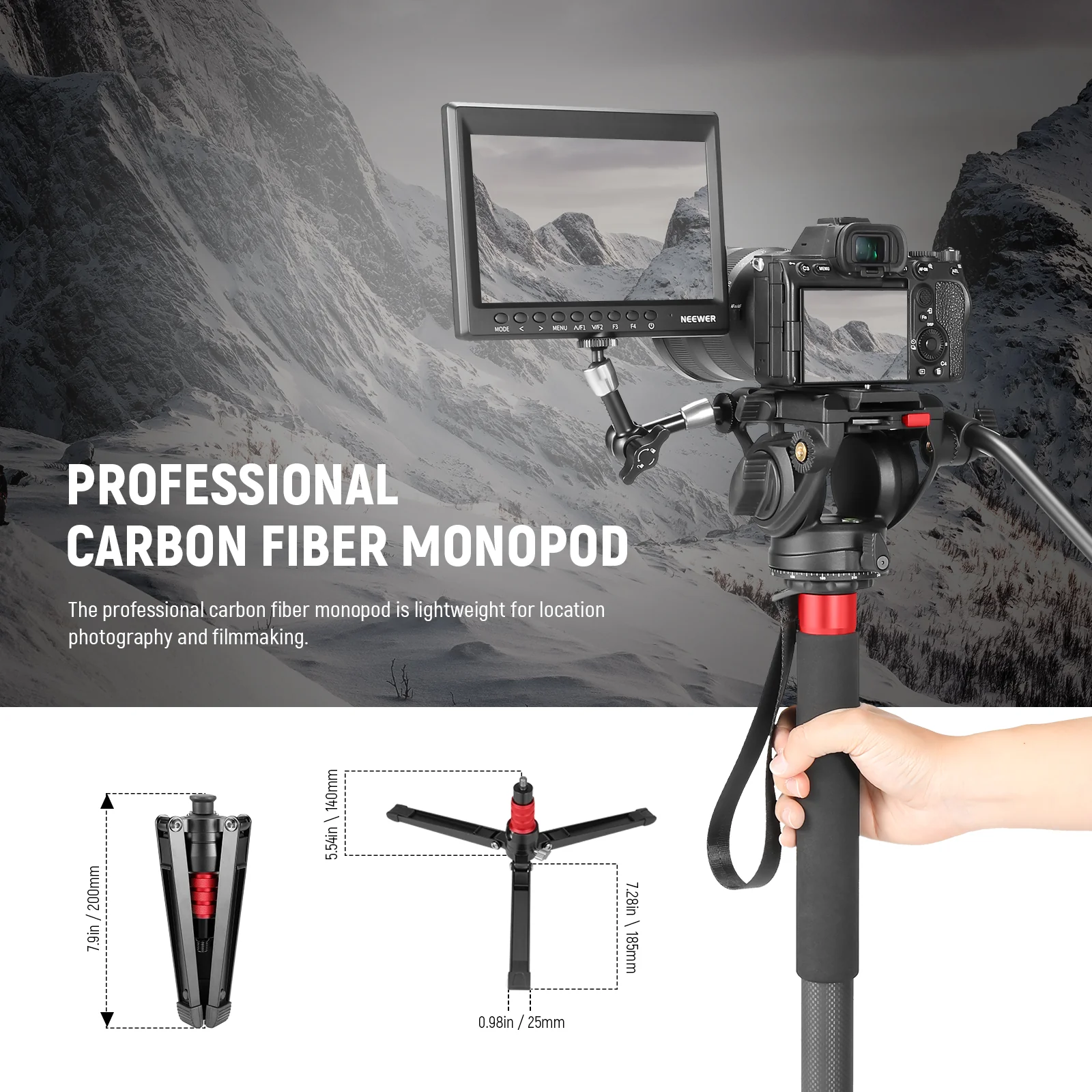 NEEWER TP71 67.7" Pro Carbon Fiber Camera Monopod - Image 7