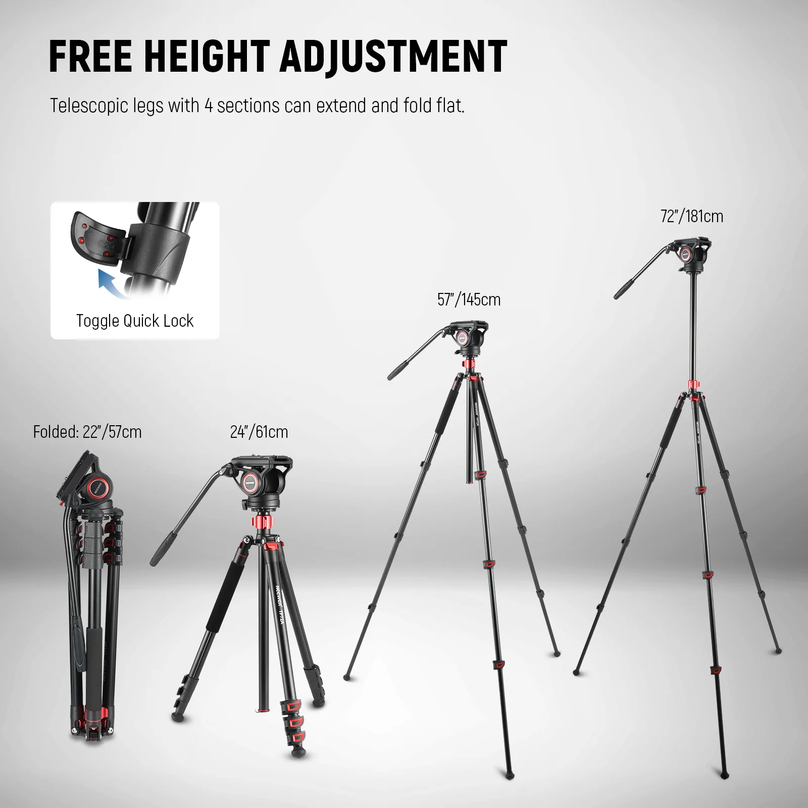 NEEWER TP72A 72" Fluid Head Video Tripod Monopod - Image 4