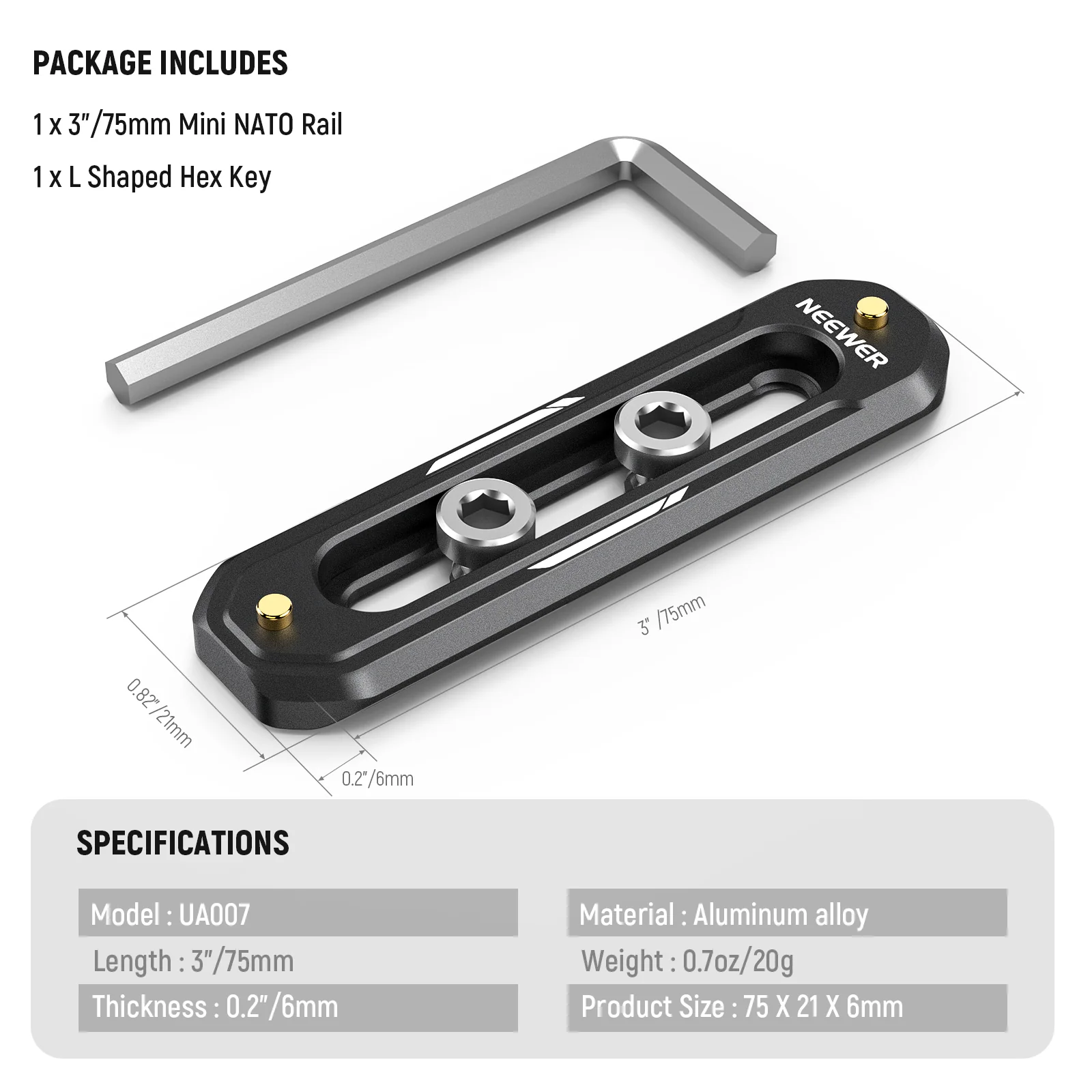 NEEWER UA003/UA007/UA022 Quick Release Mini NATO Rail - Image 10