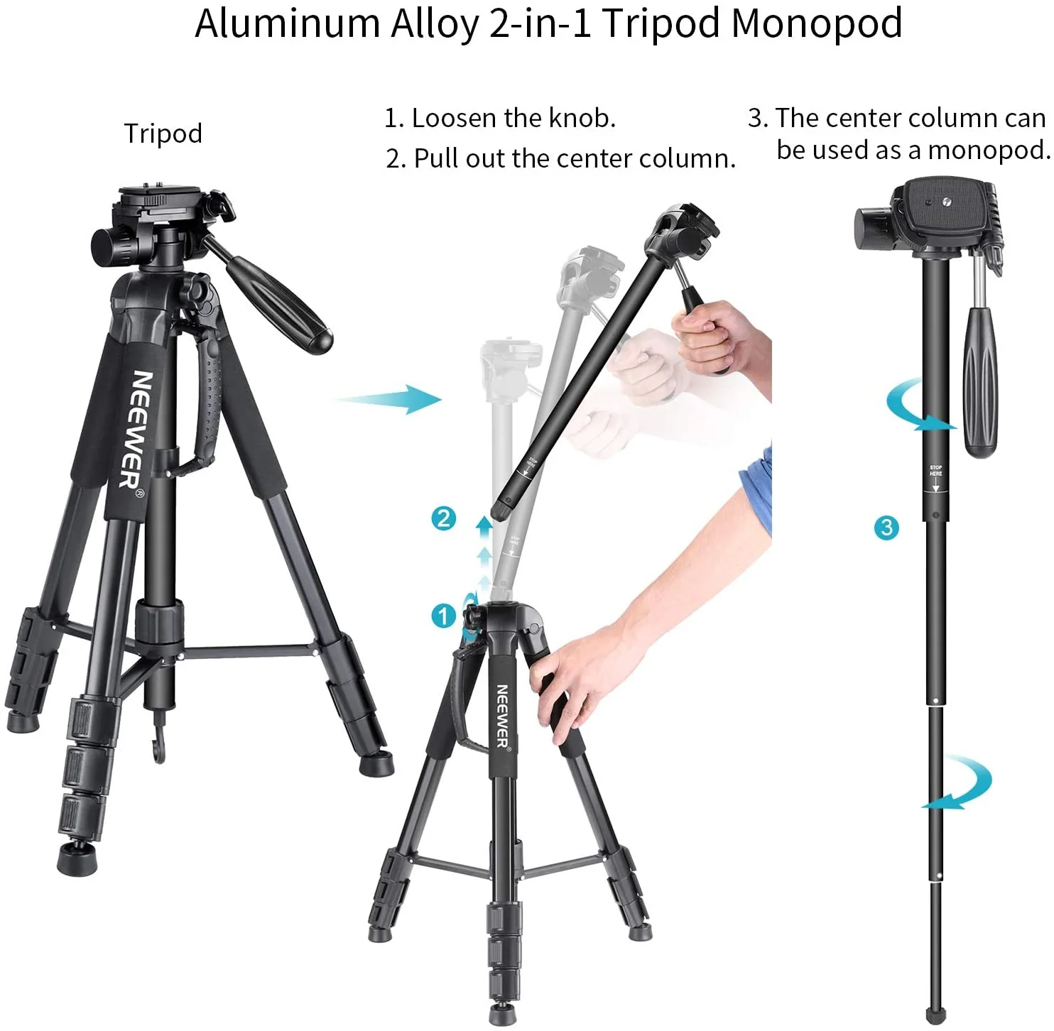 NEEWER SAB264 70" 2 in 1 Camera Tripod Monopod - Image 3
