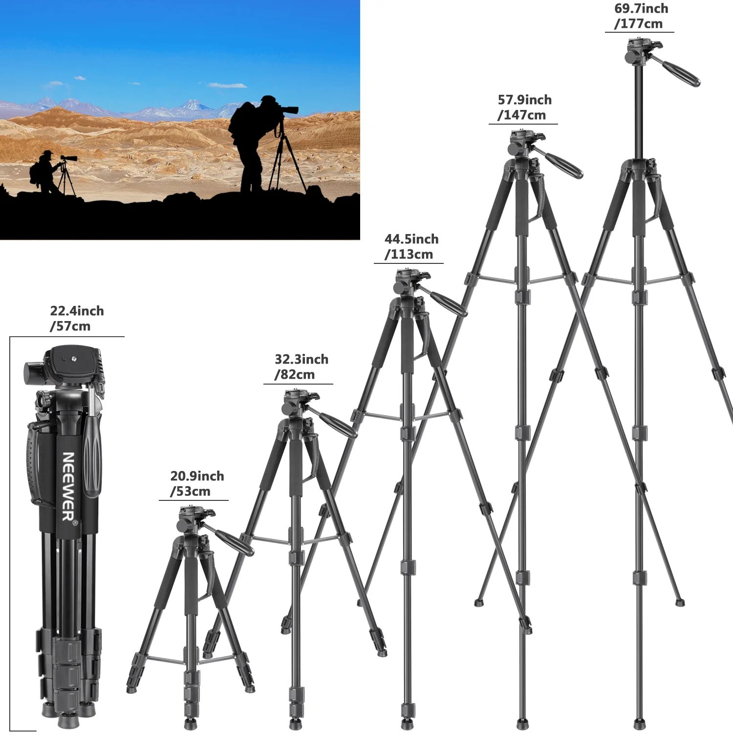 NEEWER SAB264 70" 2 in 1 Camera Tripod Monopod - Image 4