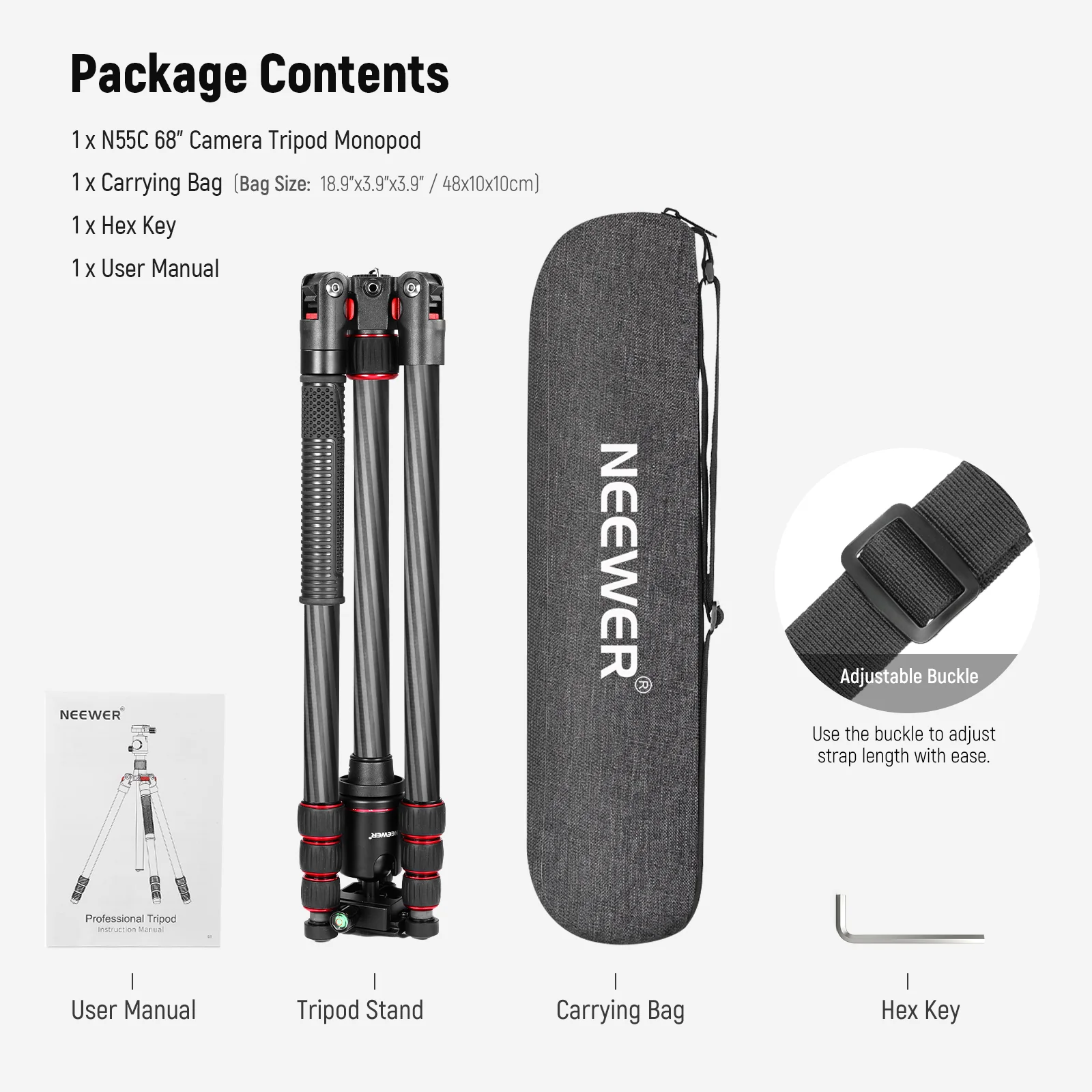 NEEWER N55C 68" Carbon Fiber Tripod Monopod - Image 8